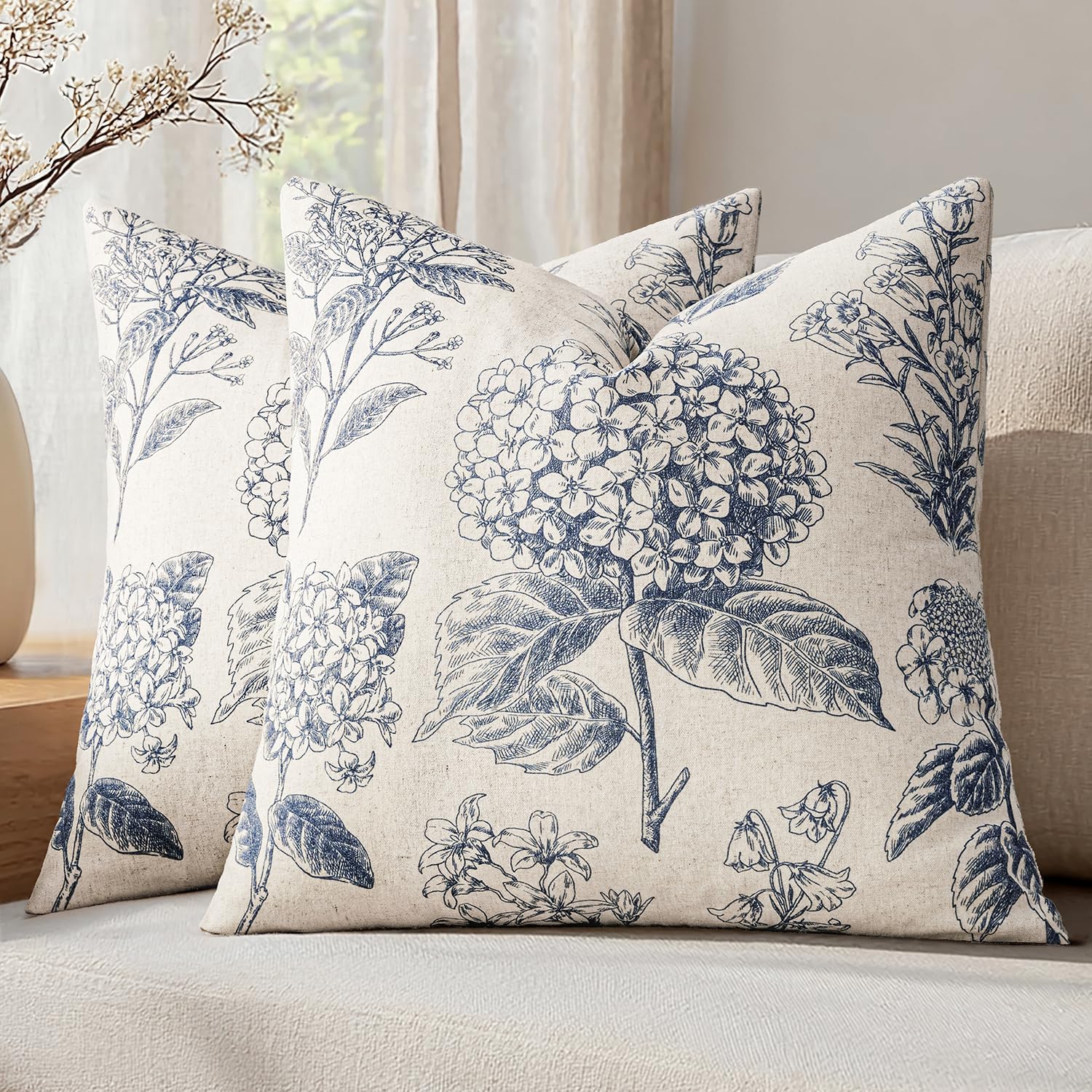 Floral Hydrangea Pillow Covers - Set of 2