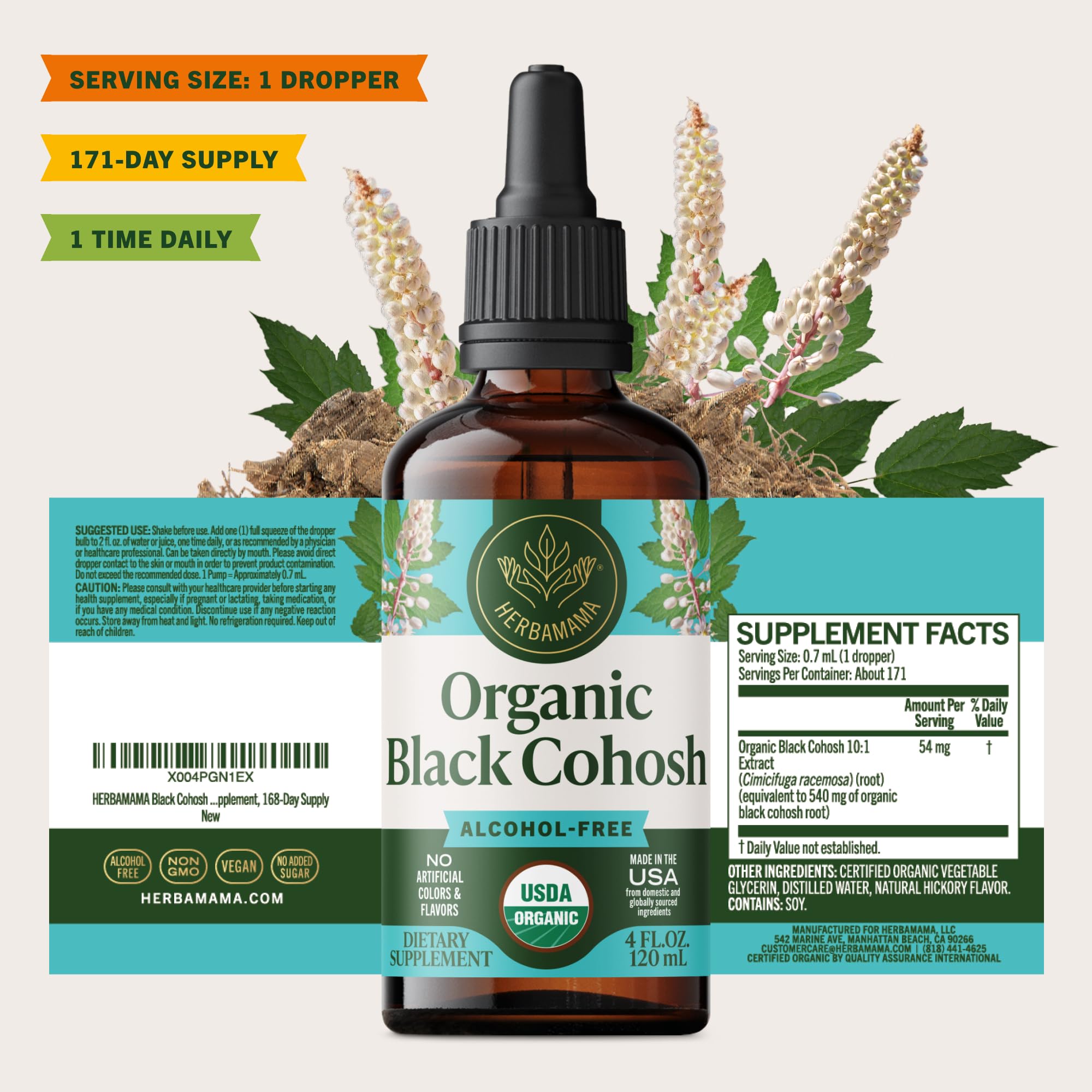 HERBAMAMA USDA Organic Black Cohosh for Menopause Hot Flashes - 4 oz — Amazon image 8