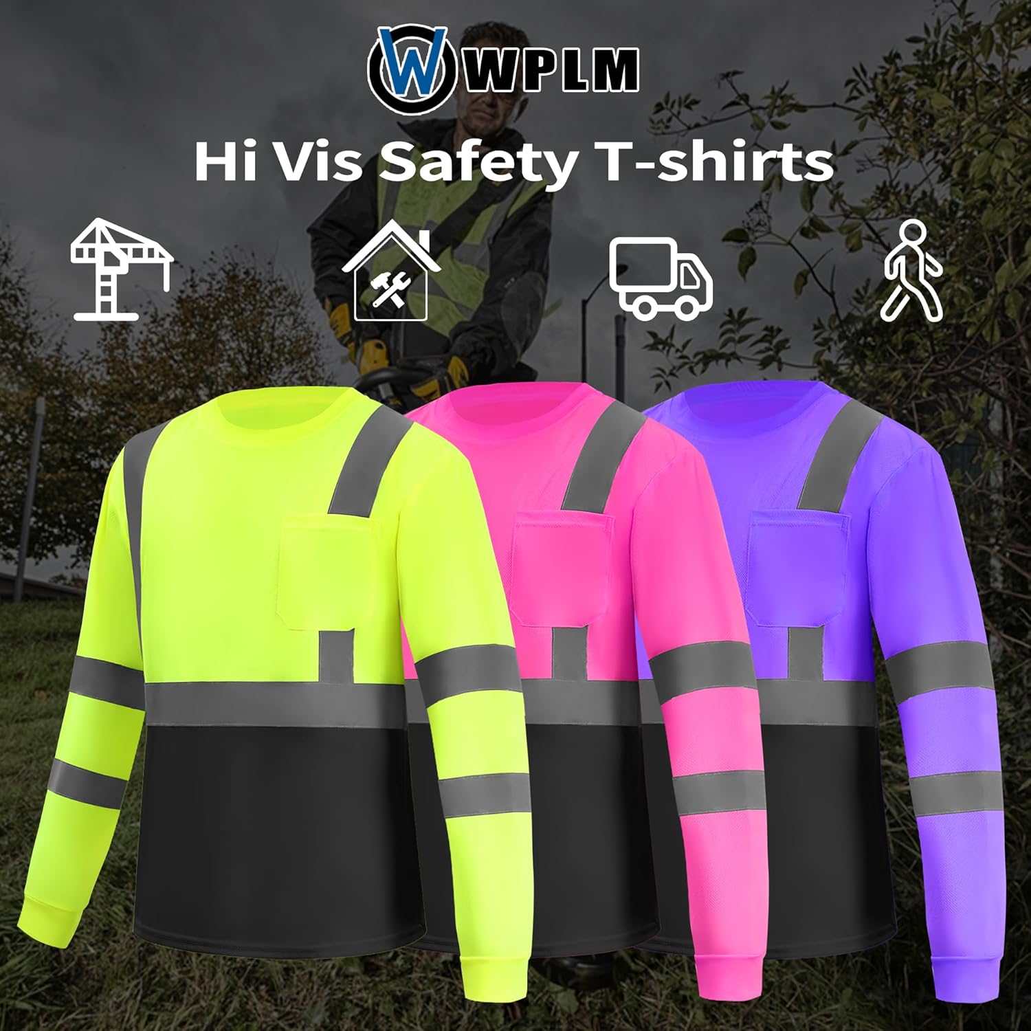 Hi Vis Long Sleeve Reflective T Shirts Safety Work Shirts Black Bottom Fast Dry for Men 12PCS - Image 6