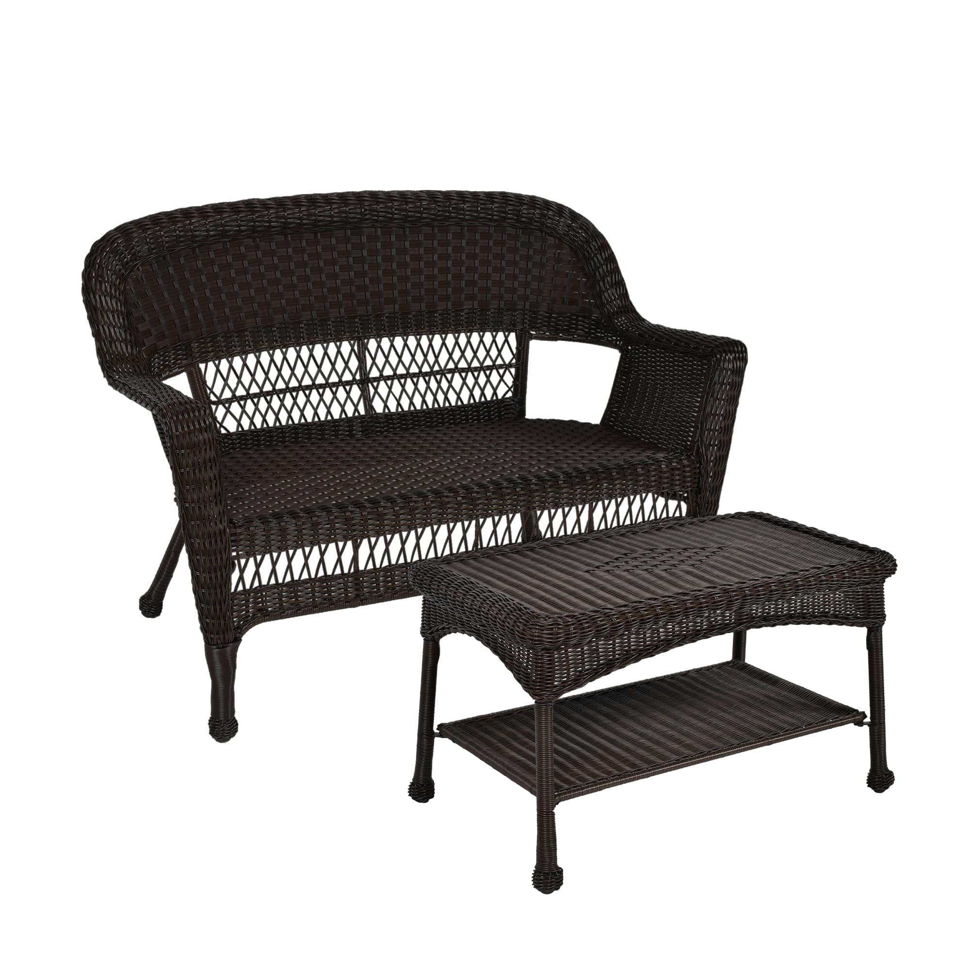 Photo 1 of Jeco Wicker Patio Love Seat and Coffee Table Set without Cushion, Espresso