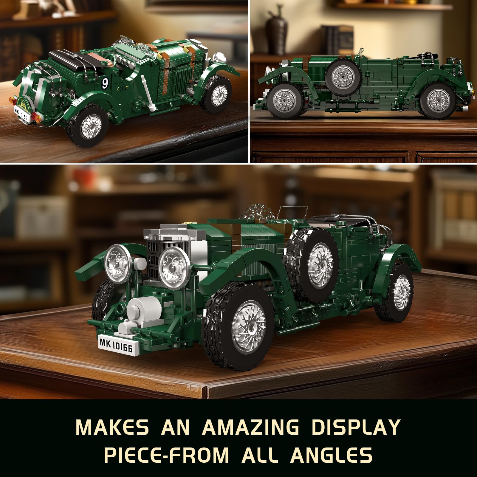 Mould King 10166 MOC Technik Oldtimer Auto Modell Bauklötze Bausatz, Kreativität Sportwagen Modell Klemmbausteine Set für Kinder/Erwachsene Sammler (1147 Teile)