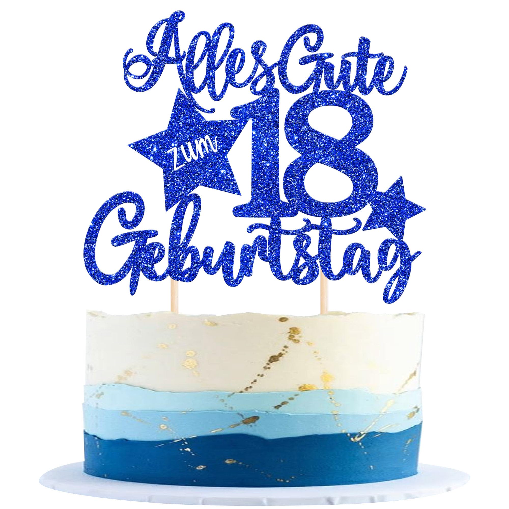 1 Stück 18th Geburtstag Cake Topper Alles Gute zum 18 Geburtstag Tortendeko Happy 18th Auf 18 Jahre Kuchen Deko für Jahrestag Party Kuchen Dekoration Blau