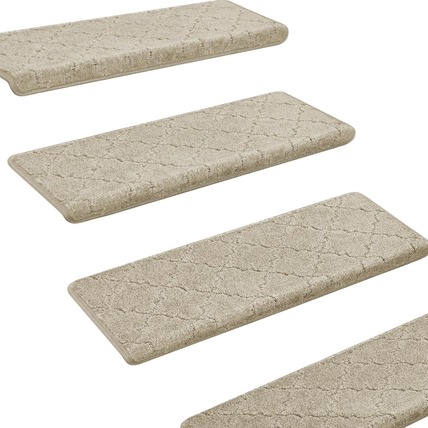 Bullnose Carpet Stair Treads Non Slip for Wooden Steps Indoor 1 Pack 9.5" x 27" Extra Wide Stairs Tread Runner, Step Pads with Reusable Adhesive for Dogs Kids Elders, Washable, Cream Gray