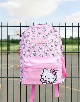 Hello Kitty Girls Pink Backpack | Zip-Up School Rucksack with Character Print | Cartoon Streetwear Bag for Kids | Durable Daily Use & Travel Bag Merch