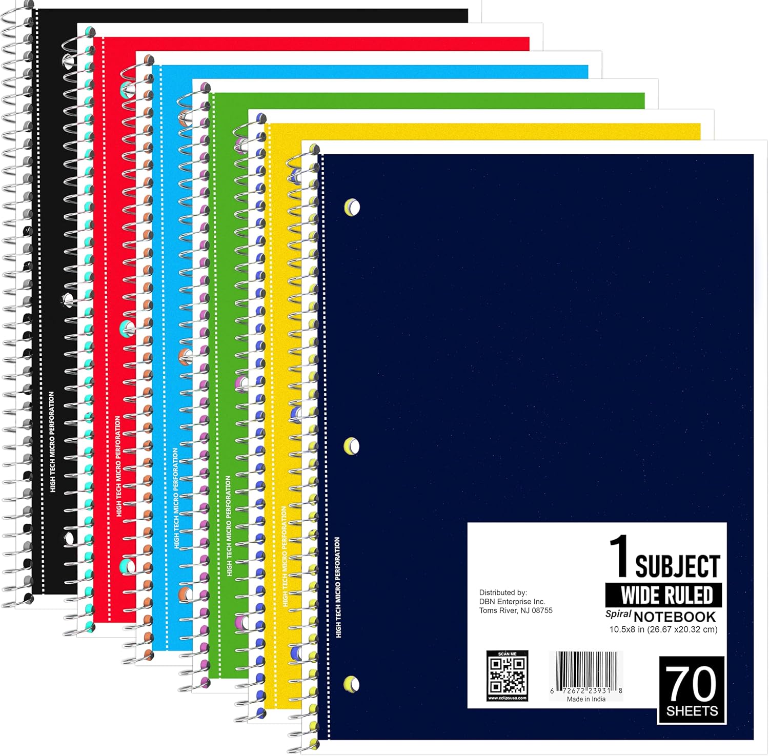 ECLIPS USA Spiral Notebook, Wide Ruled Notebooks (6 Pack