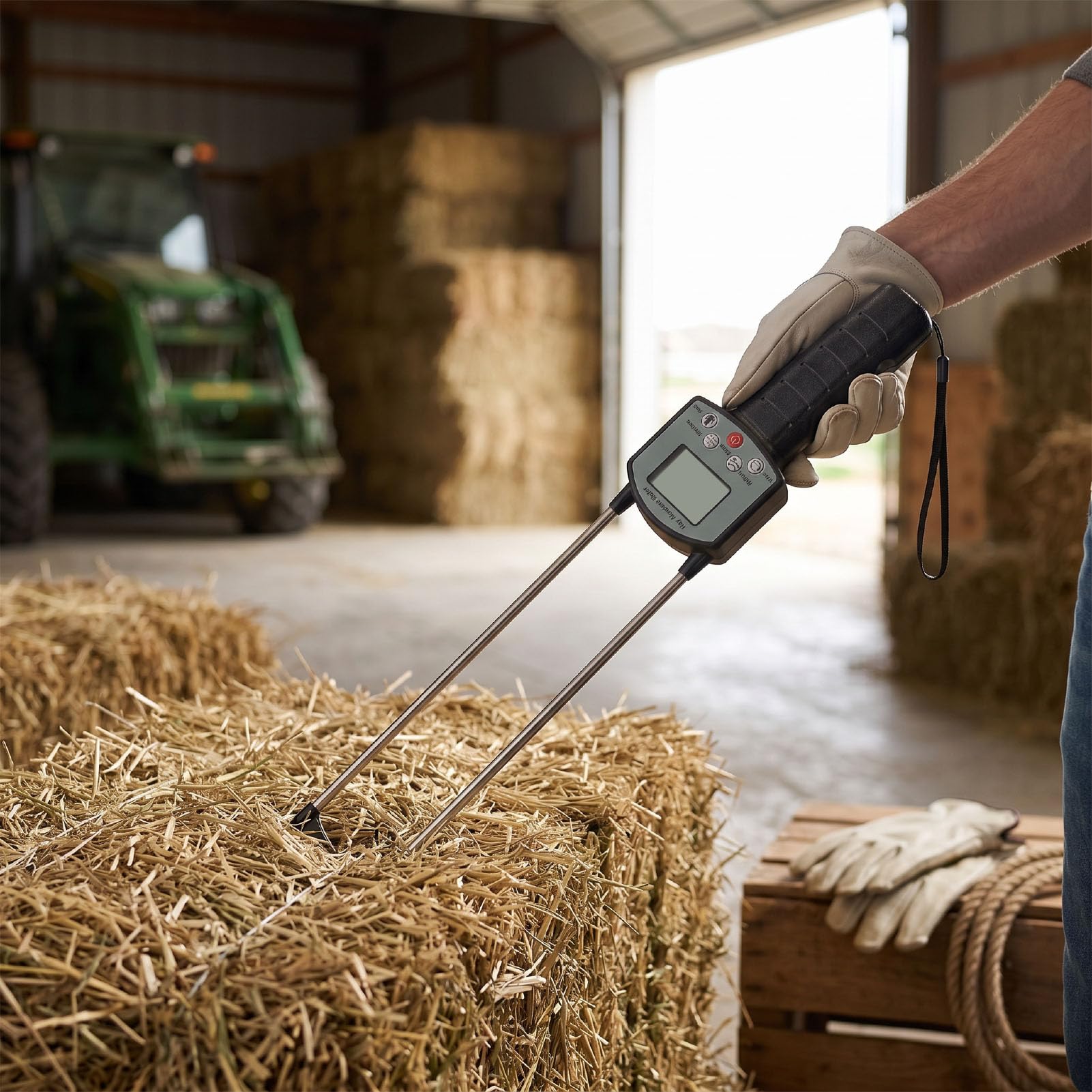 Heu Feuchtigkeitsmesser für Futtergrasbauern und Viehzüchter 1s Schnellablesung mit ±0,5% Genauigkeit Messbereich 0-80% Lange Sonde Aus Edelstahl LCD Hintergrundbeleuchtung