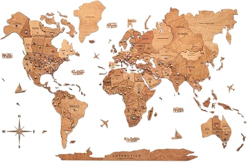 Enjoy The Wood Mapa del mundo de madera 3D, arte de pared, decoración de pared de madera grande, idea de regalo de inauguración de la casa, idea de