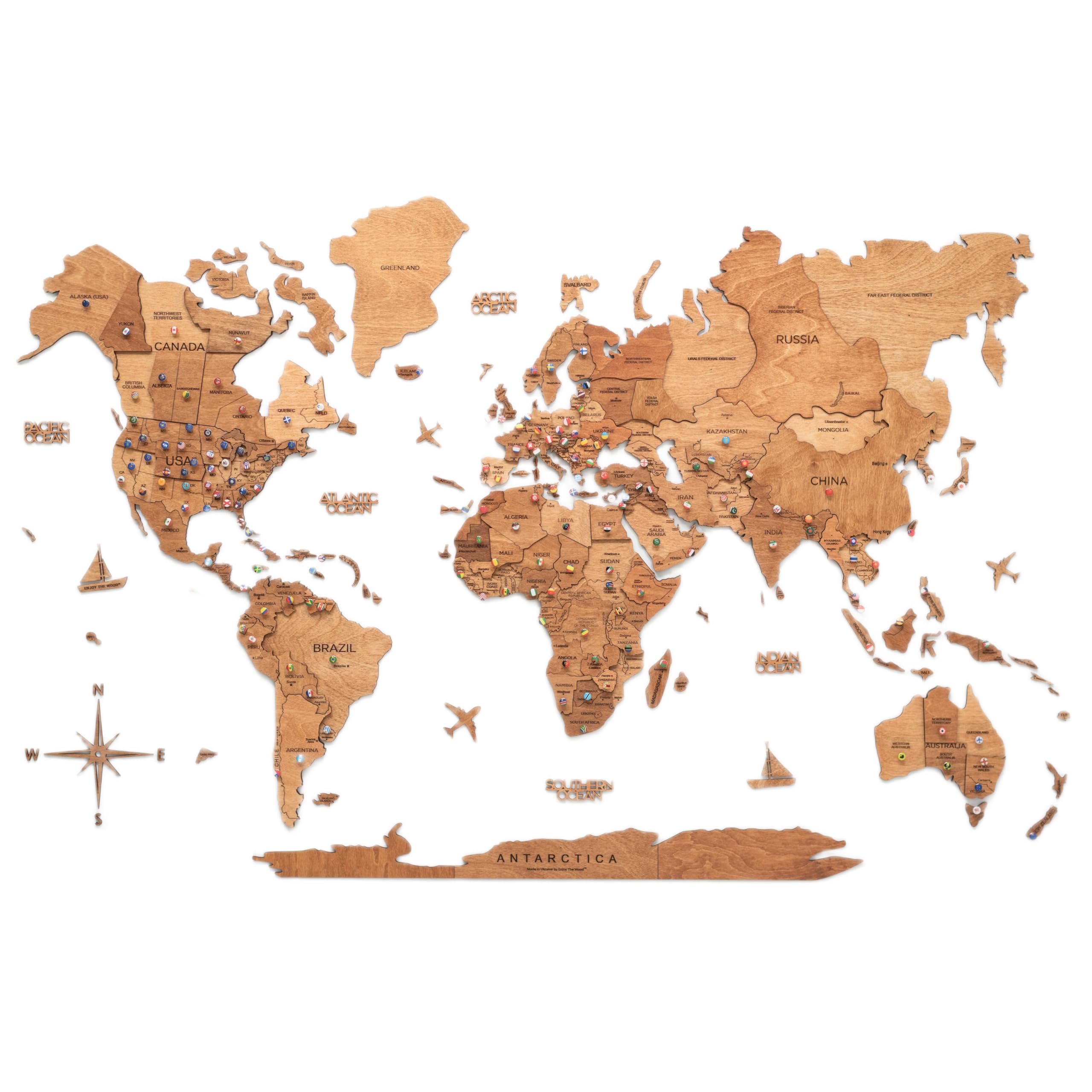 Enjoy The Wood 3D Wooden World Map Wall Art (Oak, XL)