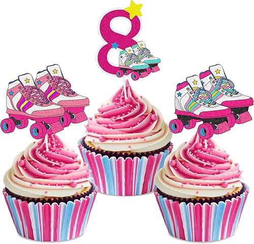 18 piezas de decoración de cupcakes de patinaje sobre ruedas para cumpleaños de 8 años, para niñas, patinaje sobre ruedas para fiesta de cumpleaños,