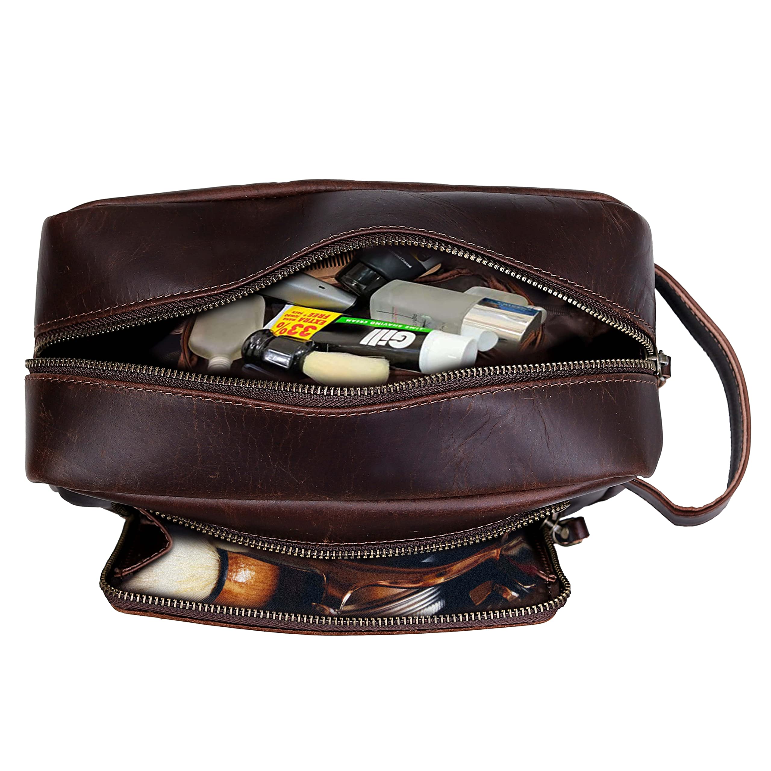 Aaron Leather Toiletry Bag for Men, Travel Dopp Kit
