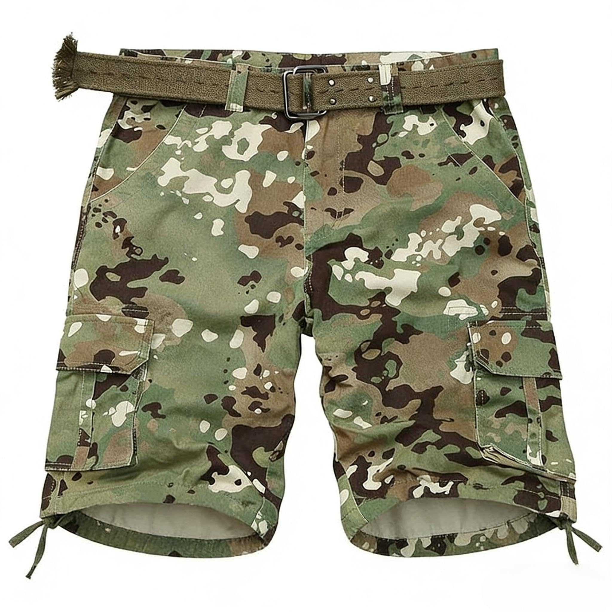 Men's Cargo Shorts Fit Camo Shorts Outdoor Work Relaxed Casual Hiking Tactical Cotton Shorts Knee Length NO Belt