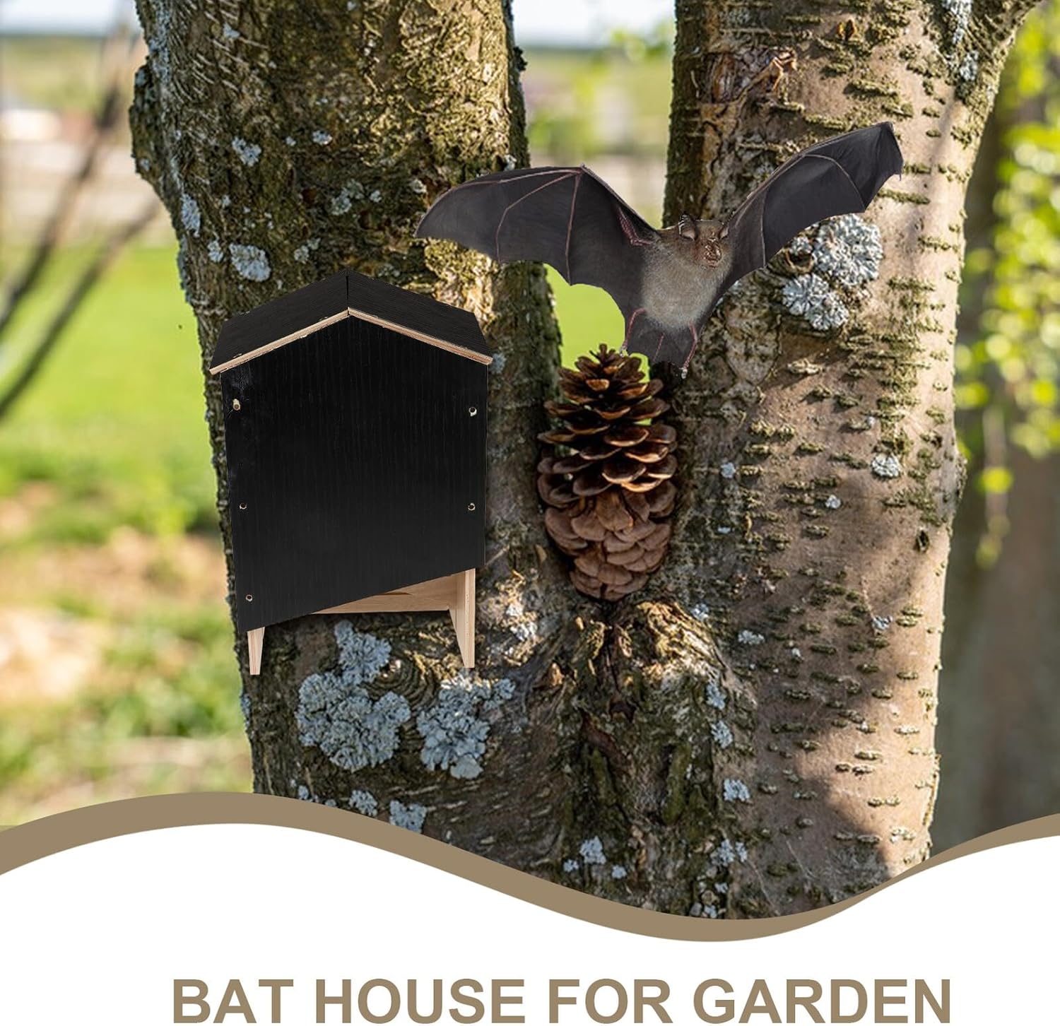 Wooden Bat House Double-Layer Bat Shelter for Garden and Backyard for Wildlife Habitat and Natural