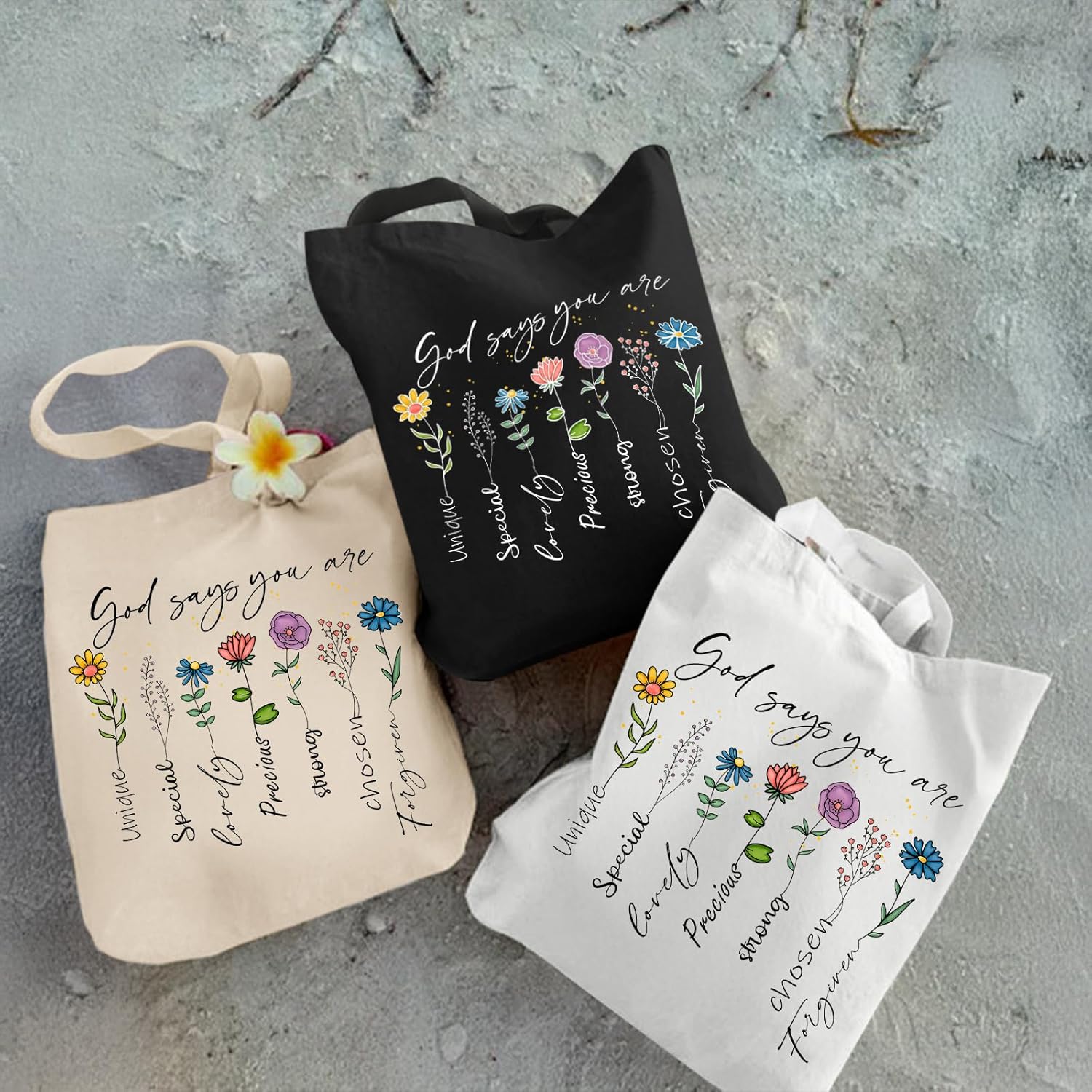2 Pack Christian Bible Canvas Tote Bag for Women with Makeup Bag Gods Says You Are Bags Floral Tote Bag Aesthetic - Image 6