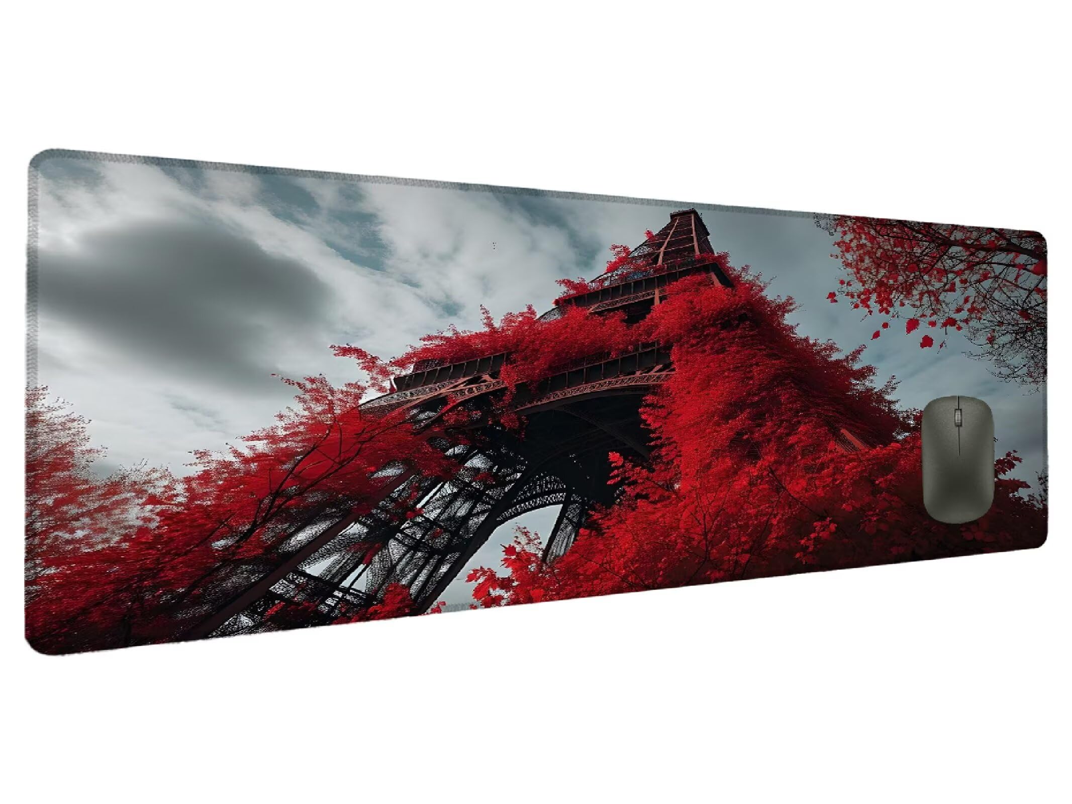 Czerwona podkładka pod mysz XXL wieża 1500 x 800 mm, podkładka pod mysz na biurko ochrona wodoodporna antypoślizgowa guma, duża podkładka pod mysz akcesoria do gier na biurko poprawia dokładność
