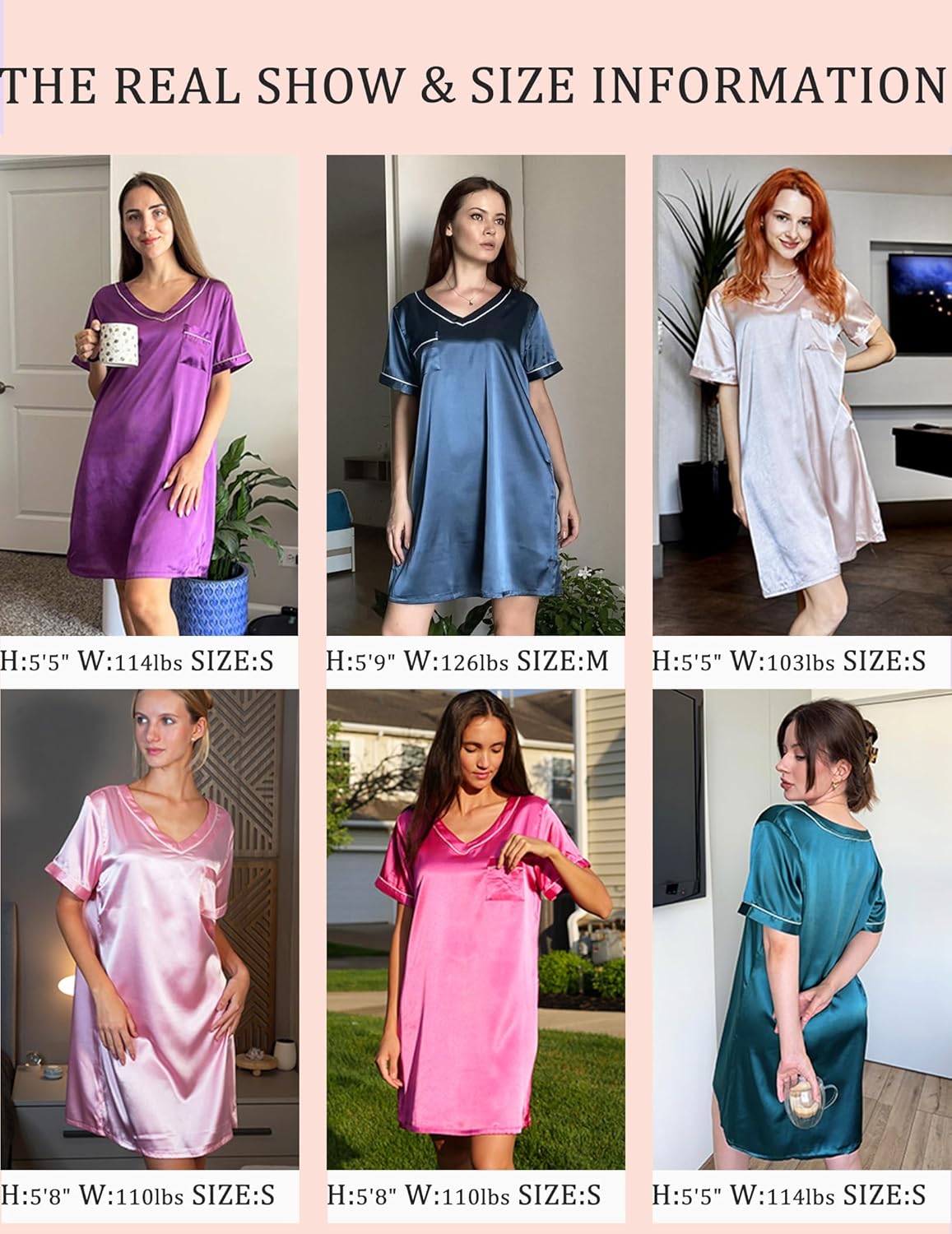 Ekouaer Satin Nightgowns for Women Silk Sleep Shirt Silky Loose Sleepwear V Neck Nightshirt Short Sleeve Pajamas - Image 6