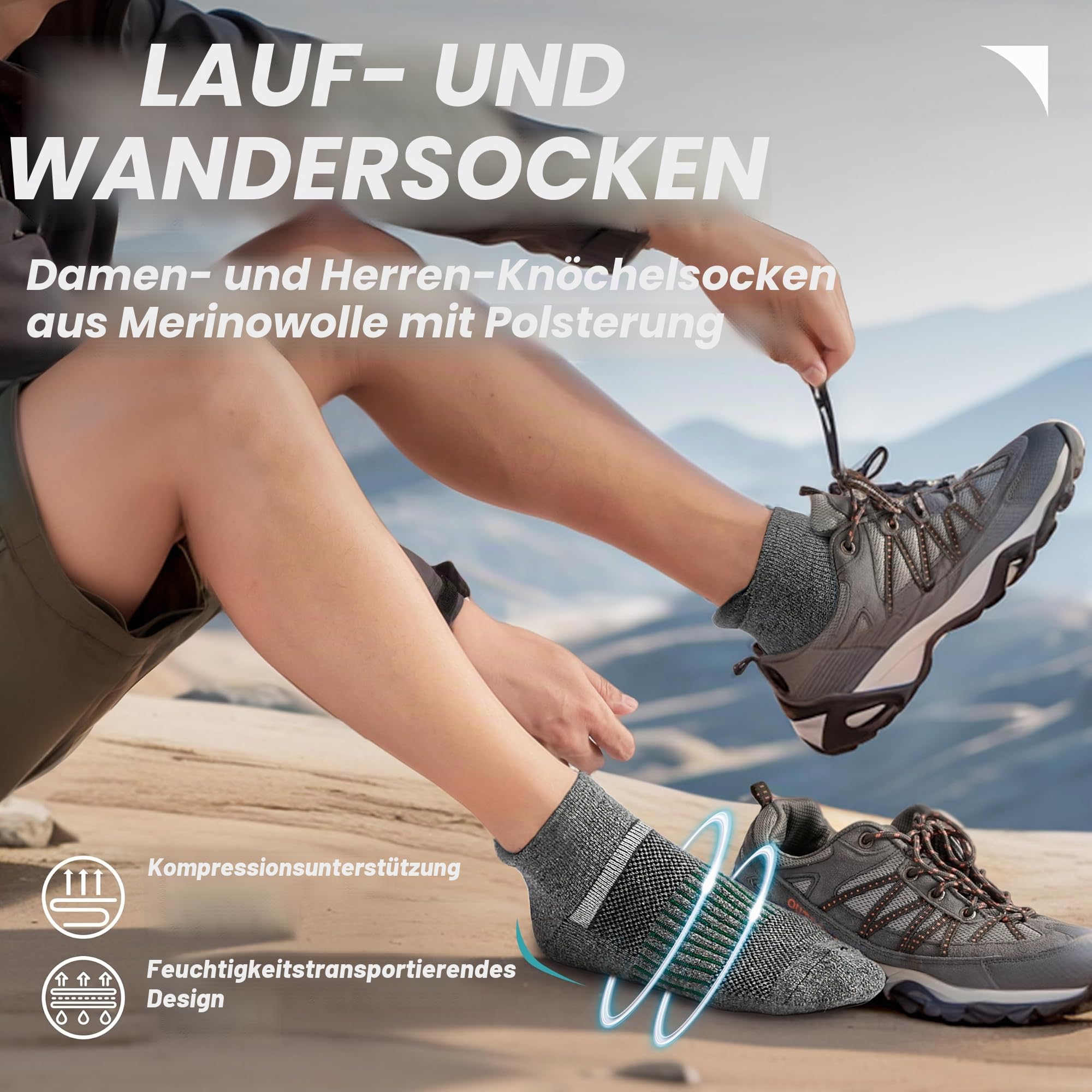 Anlisim Merino Wandersocken Kurz Sneaker Socken, Dicke Wollsocken, Warme Wolle Laufsocken, Kompressions Sportsocken Thermosocken Geschenke Wintersocken für Herren Damen, 6 Paar (Grau,M)