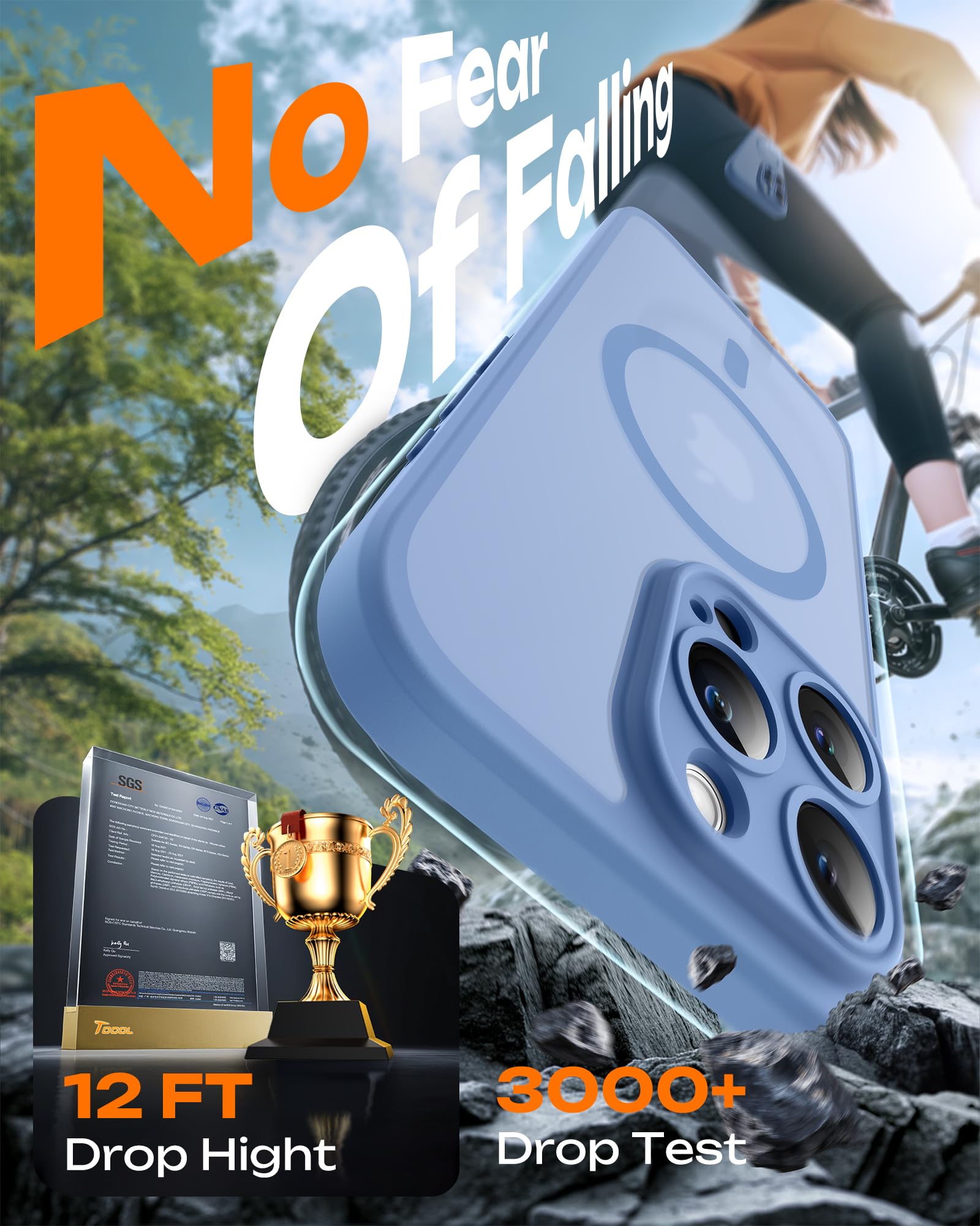 TOCOL Cover Magnetica per iPhone 15 Pro 6,1 Pollic, Compatibile con MagSafe, Protezione Fotocamera Integrata, Custodia Antiurto Traslucida Opaca, Blu Chiaro