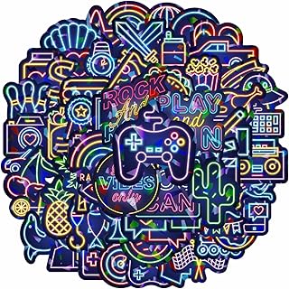 100 Pcs Cool Neon Sign Vinyl Stickers,Waterproof Vinyl Stickers for Water Bottle Laptop Phone Case Guitar Skateboard Helmet Bike School Carnival Party Favors Supplies,Fashion Interesting Kids Teens