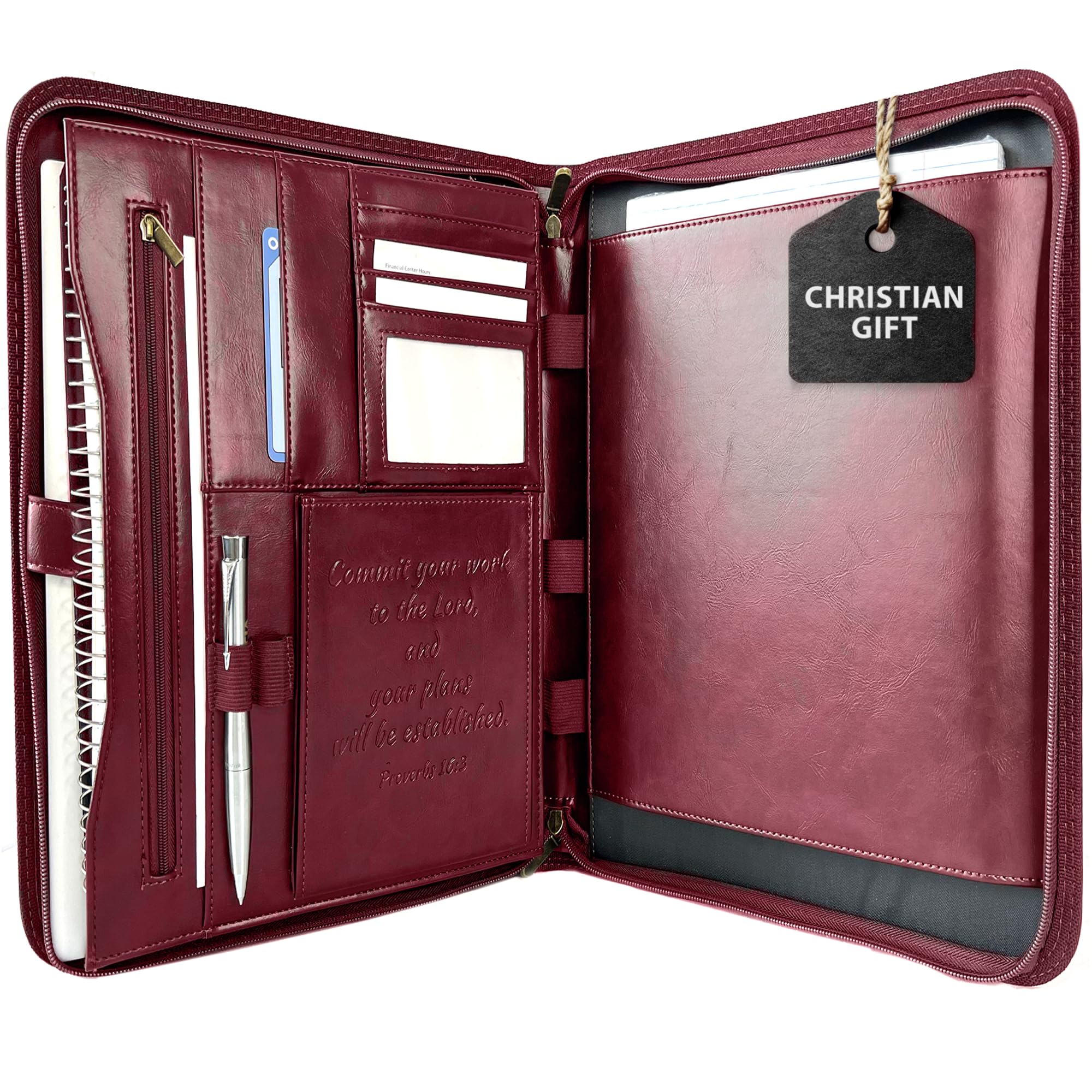 Leather Portfolio for Men - Padfolio Case for Men and Women Zipper Binder