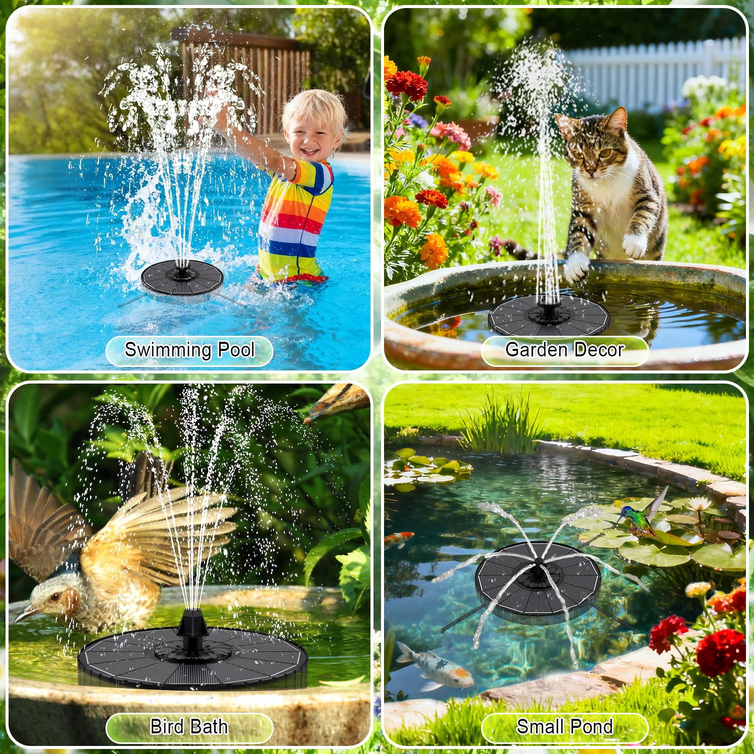 SZMP Solar Fountain with 3 Spray Height, 3.5W Glass Solar Bird Bath Fountain with 4 Adjustable Rotating Rods, and 8 Nozzles, Outdoor Solar Water Fountain Pump for Bird Bath, Garden, Pool, Pond — view 6