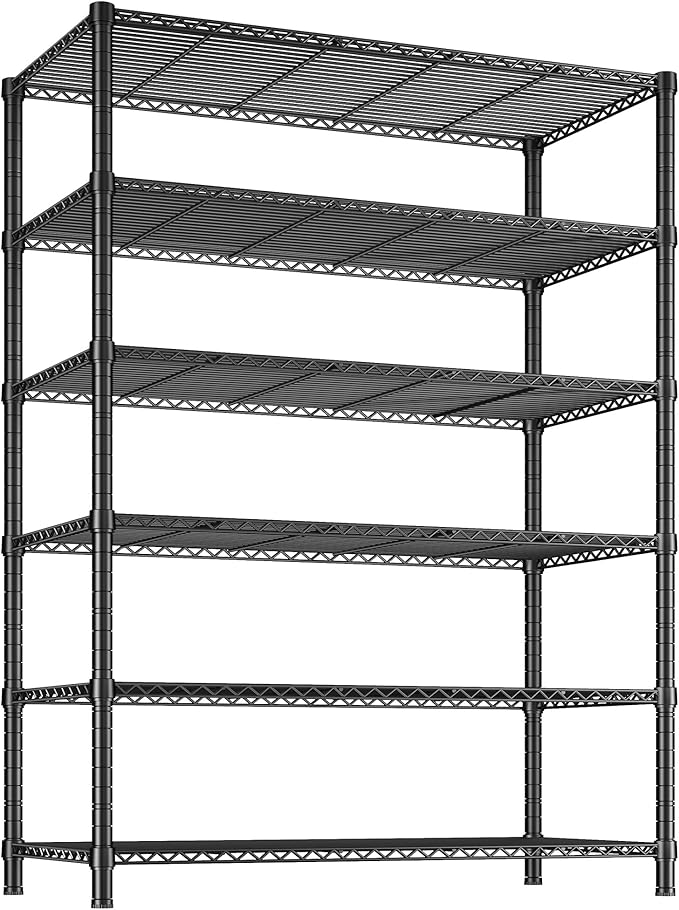 REIBII 6 Tier Wire Shelving,1800LBS Storage Shelves Metal Shelves for Storage Rack,75''H Adjustable Garage Shelving Heavy Duty Shelving Units Pantry...