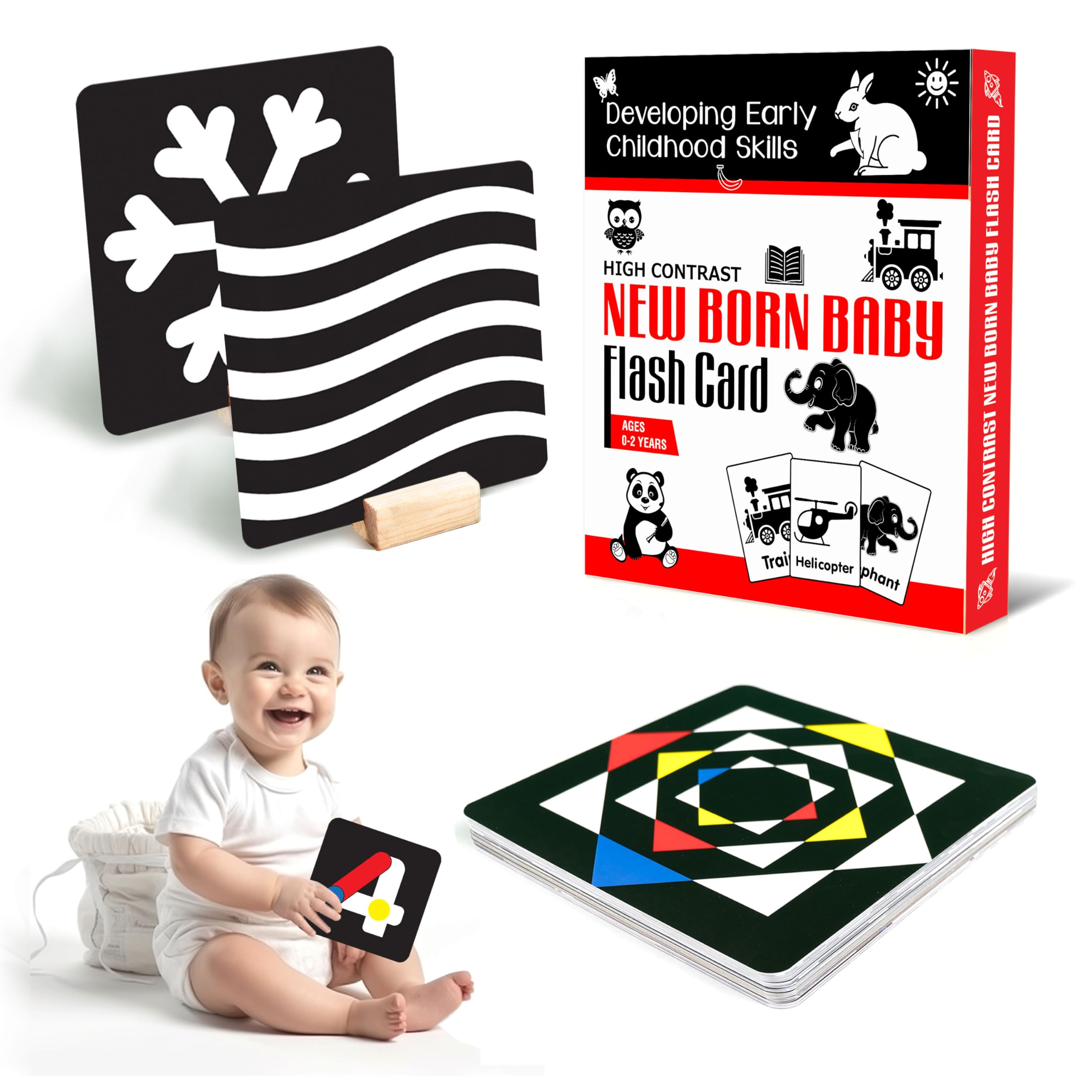 True Flair Large Size Flash Cards for Babies and Infants 0 to 12 Months, High Contrast Black and White Cards (Pack Includes 80 Designs, 3 Wooden Holders, User Manual) (B0DCSQD649) Amazon Price History, Amazon Price Tracker