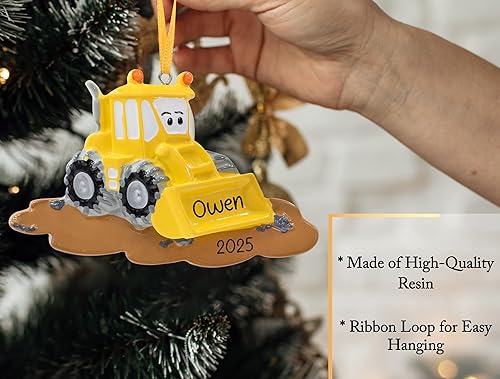 Miniatura 4 de Adorno de Navidad personalizado de excavadora 2025  Excavadora, retroexcavadora amarilla, excavadora con ojos, vehículo de construcción para árbol