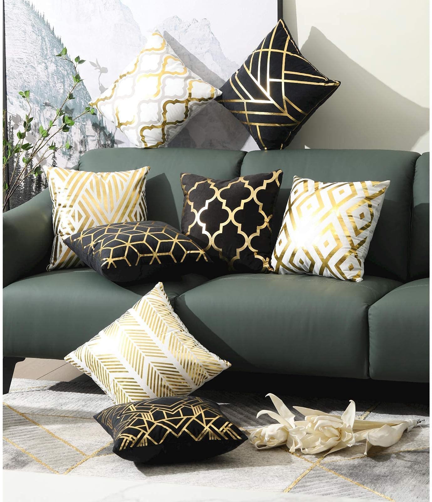 ZLINA Gold Foil Geometric Throw Pillow Covers — Set of 4