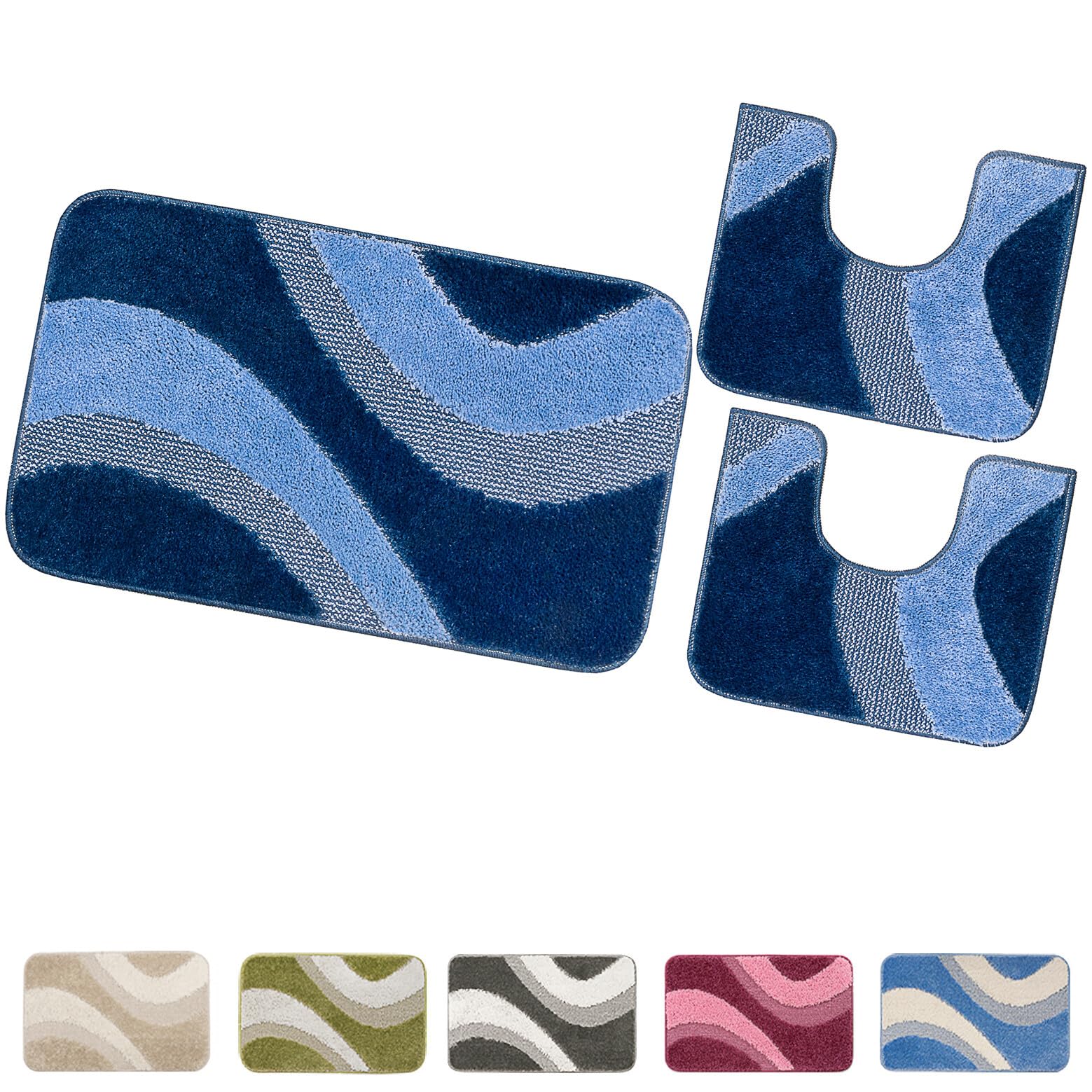 emmevi Tappeto Bagno Moderno Parure Set 3 Pezzi Morbido Soffice Shaggy Antiscivolo Lavabile Verde