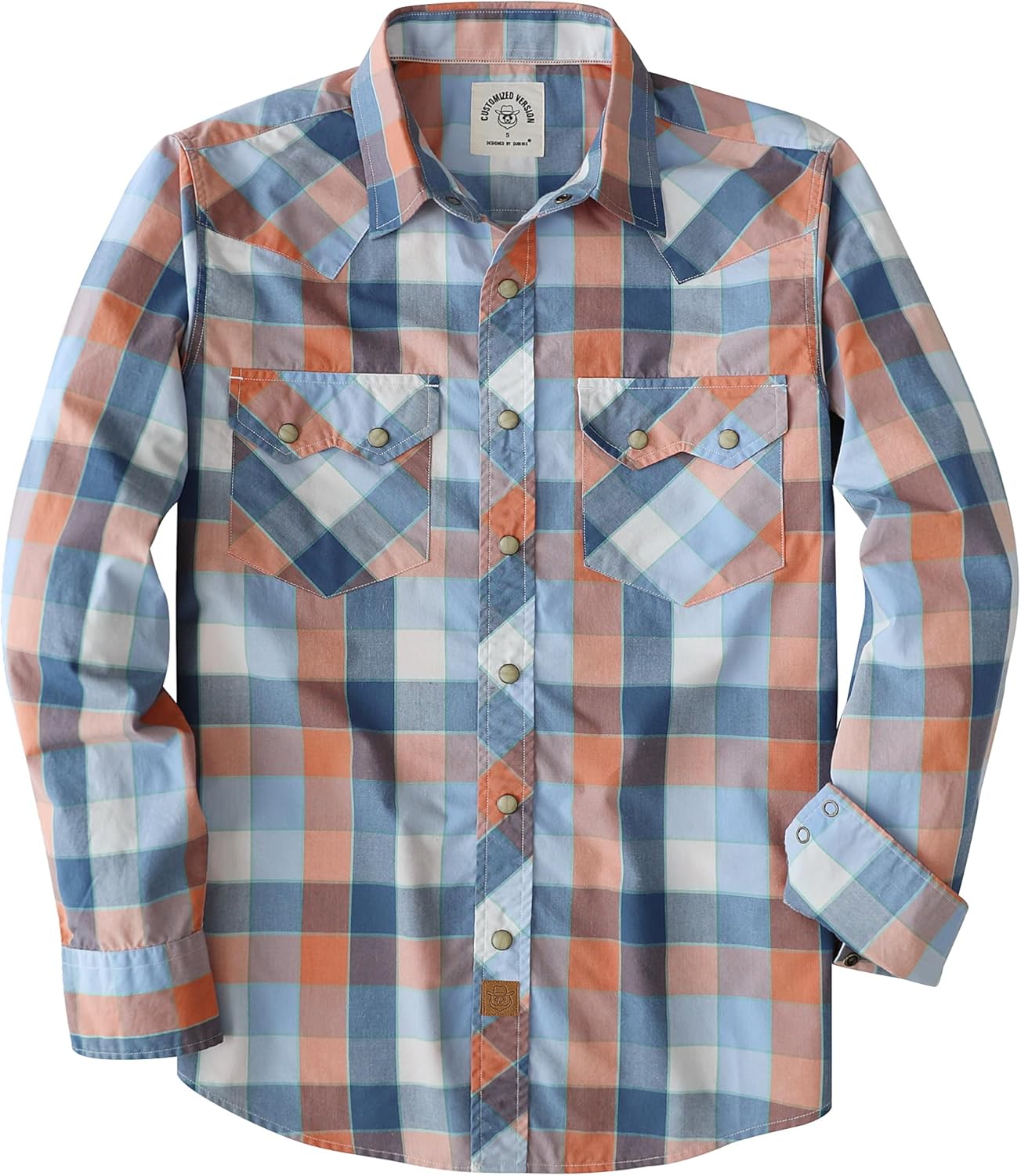 Dubinik® Pearl Snap Shirts for Men Long Sleeve Lightweight Casual Western Plaid Cowboy Cotton Vintage Work Shirt