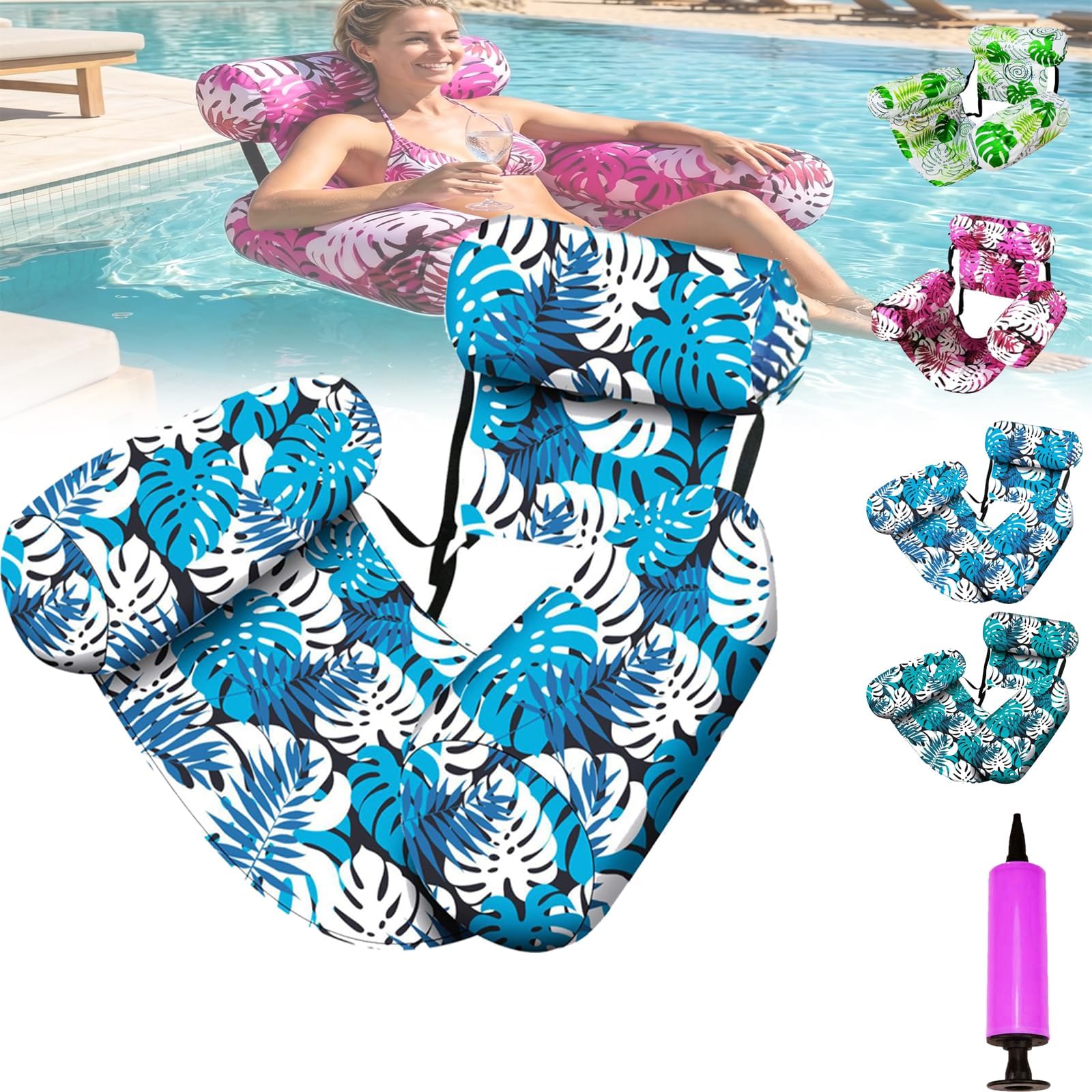 Aufblasbare Pool-Schwimmer, Pool-Nudeln, Pflanzenmuster, schwimmende Matte, Hängematte, Mehrzweck-See-Floaties, Must-Have Wasserhängematte für Entspannung und Schwimmkomfort