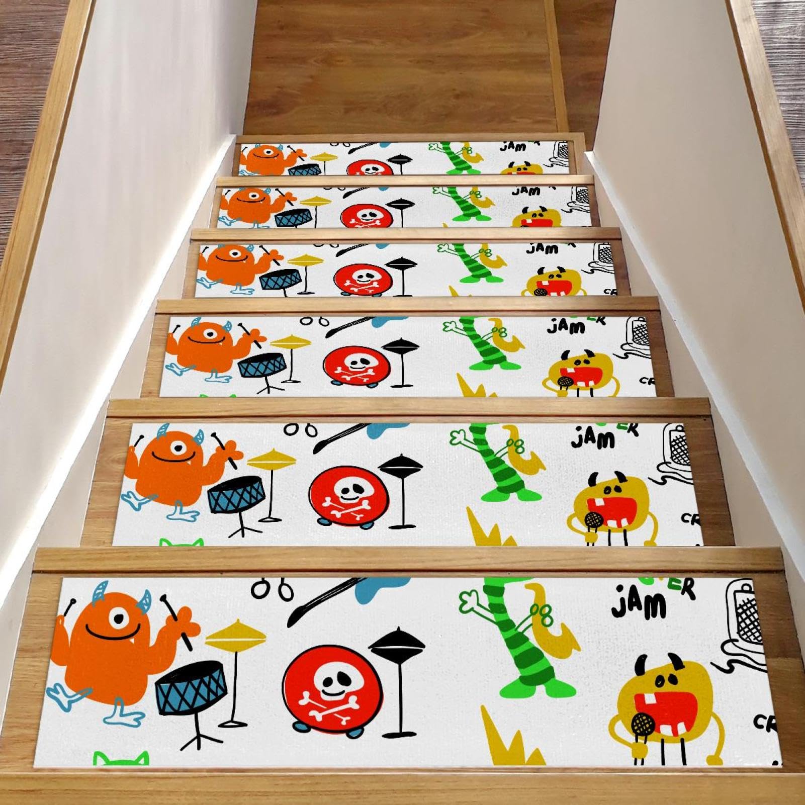 Tapis d'escalier antidérapants : lot de 15 marches bois monstres TPE