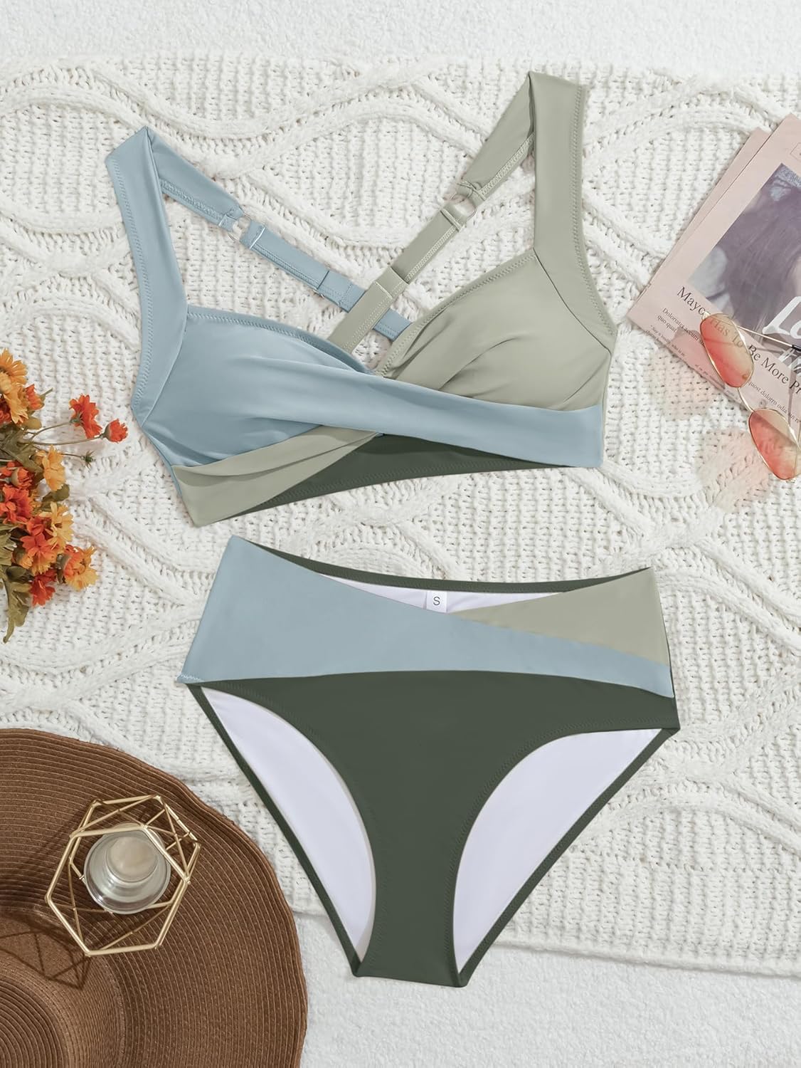 B2prity Bikini Sets for Women Two Piece Swimsuit Mid Rise Color Block Bathing Suit Tie Back Swimwear - Image 5