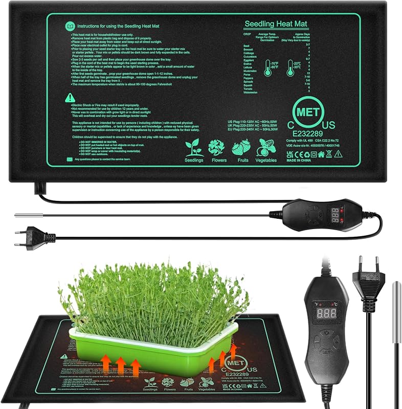 HOSPAOP Fűtőszőnyeg Növényekhez Termosztáttal, 25x52.5cm Üvegházi Fűtőlap Palántaneveléshez, Terráriumhoz és Kisállatok Számára, 50W