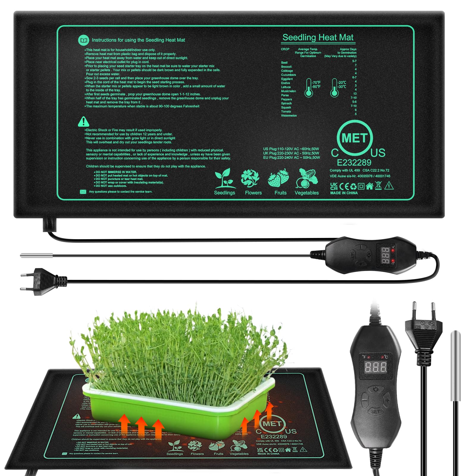 HOSPAOP Tapis Chauffant pour Plantes avec Thermostat, Serre chauffante intérieure Mini 25 x 52,5 cm, pour semis, Animaux domestiques et terrariums de Reptiles, 50 Watts