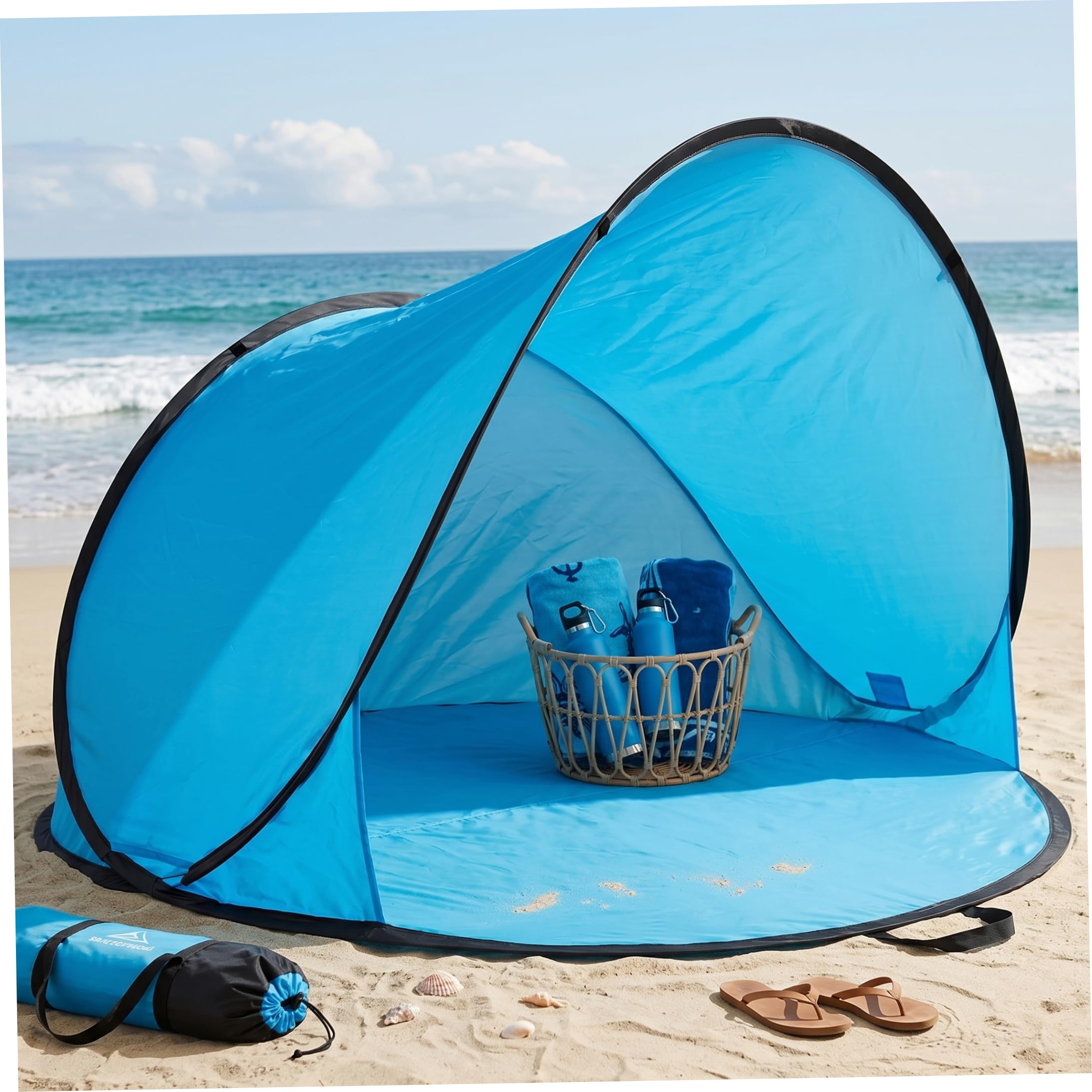 Tente de Plage portative, abri Solaire de Tente Plage portative Pliable, Pare-Soleil léger à Ouverture Automatique pour l'extérieur, Bleu