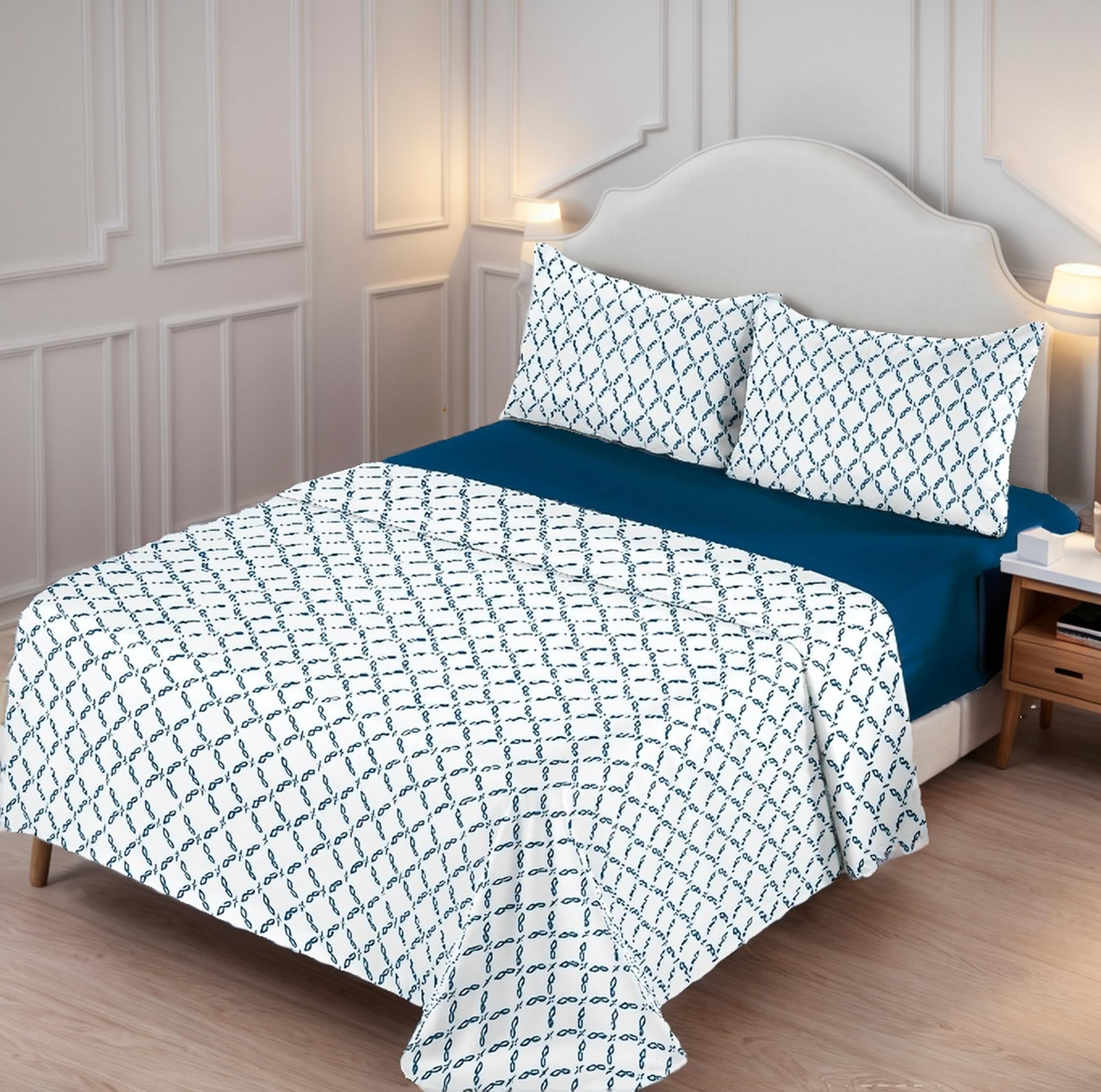 H HANSEL HOME Juego de Sábanas Cama 150cm 4 Piezas 100% Microfibra Transpirable Duradero Ultra Suave - Incluye 1 Encimera, 1 Bajera Ajustable y 2 Fundas de Almohada - Celosía
