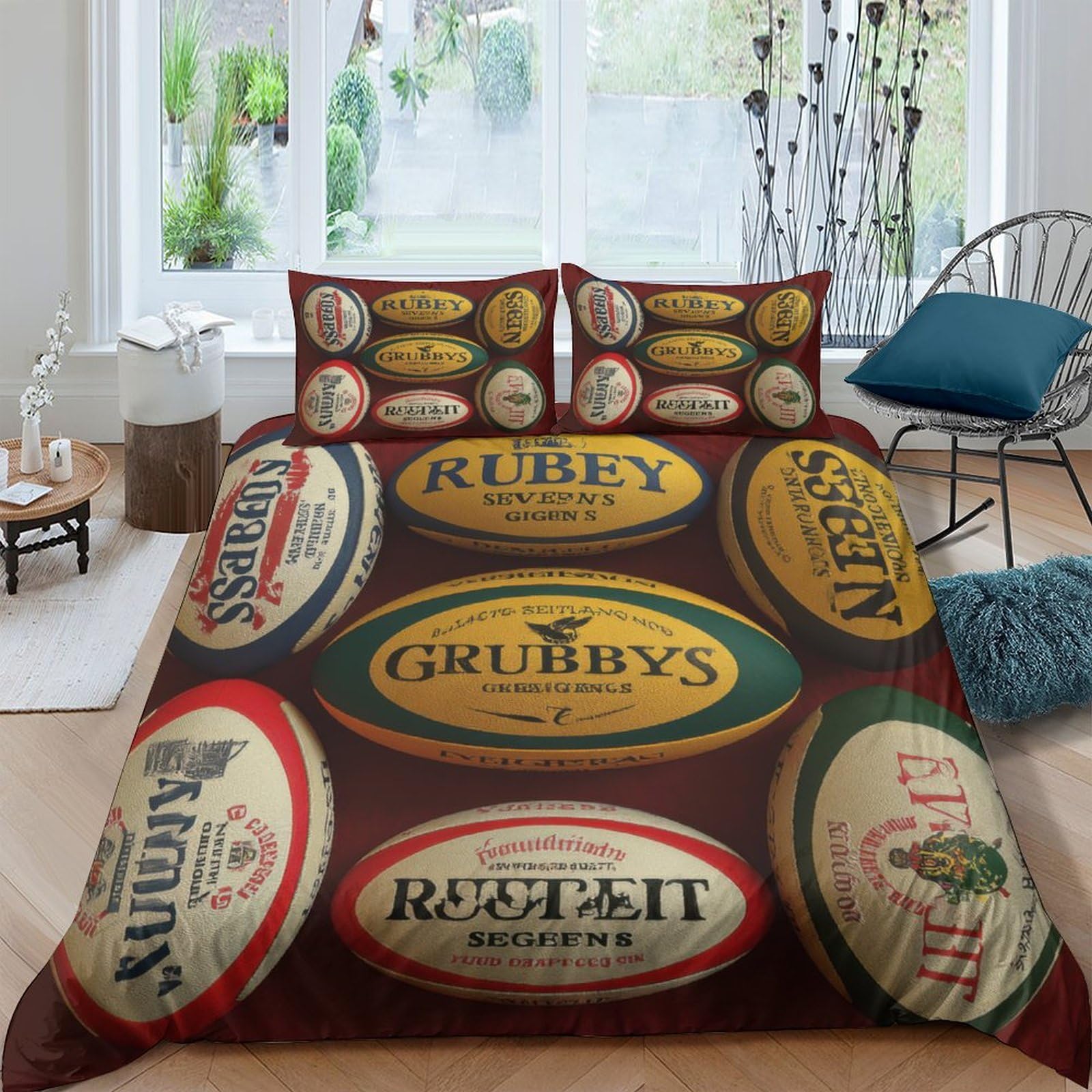 Ctjqhvkz Style-8 3D Printed Vintage Rugby Ball Fitted Sheet Microfiber Soft Anti-Slip Bed Cover For Bedroom Dorm Bed Decoration Single（135X200cm）