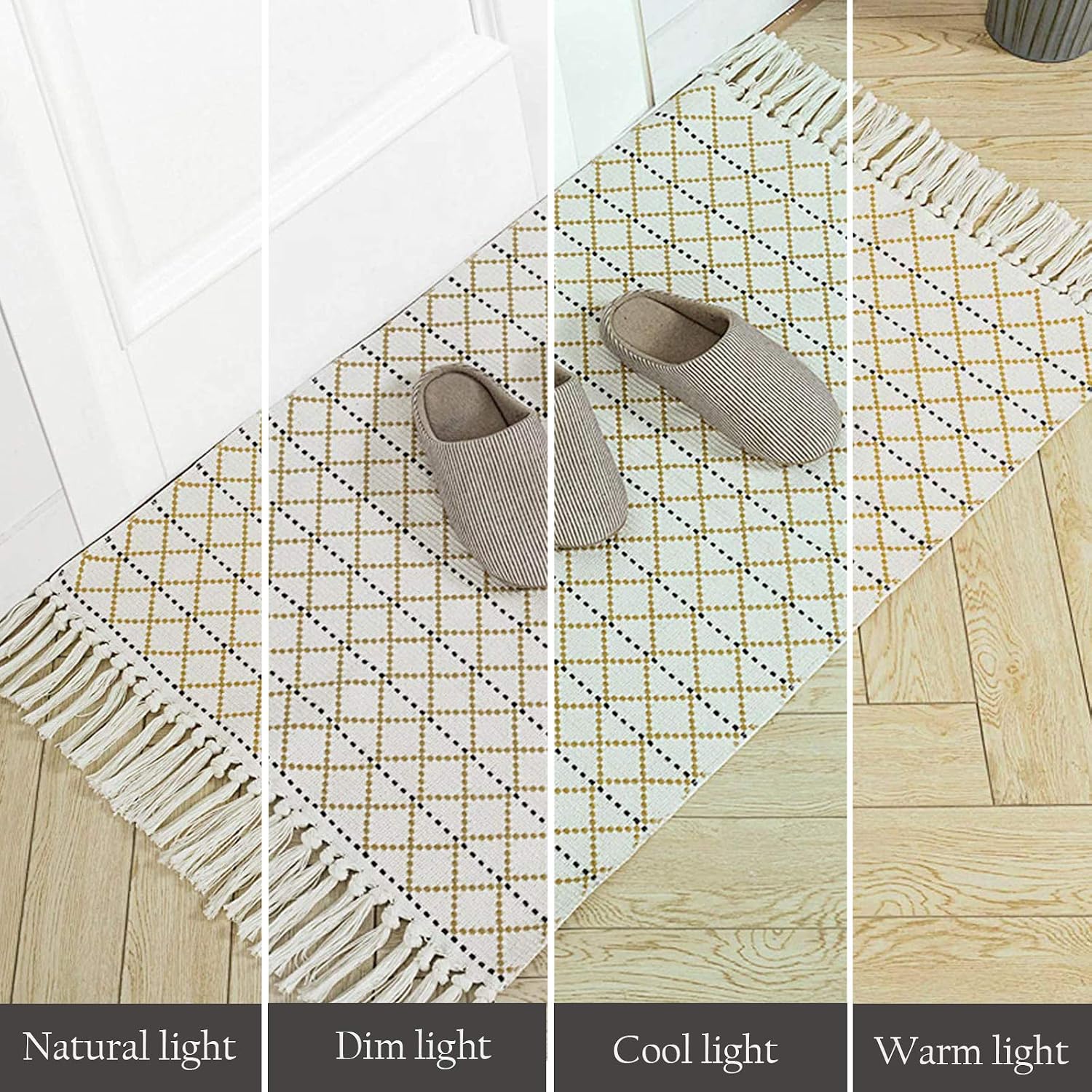 idee-home Boho Bathroom Rug, Boho Rug Kitchen Runner Washable Bath Rug, Woven Small Cotton Bohemian Tribal Farmhouse Tassel Moroccan Boho Bath Mat for Bedroom Hallway 2'x3'