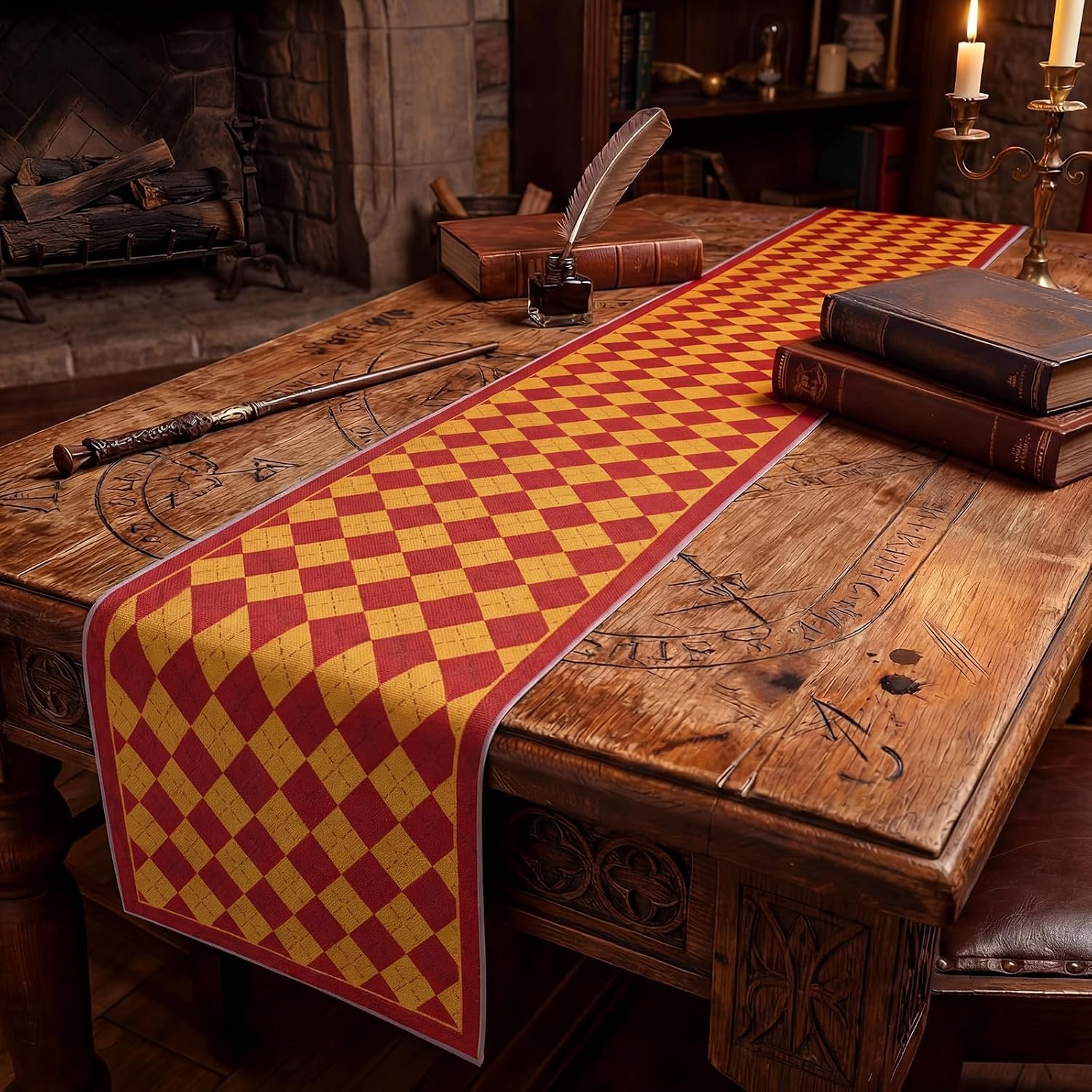 Preboun 1 Pcs Footprint Map Magical Wizard Table Runner Wizard Party Decorations Linen Vintage Birthday Party Table Runner Decor for Home Dining Room Kitchen