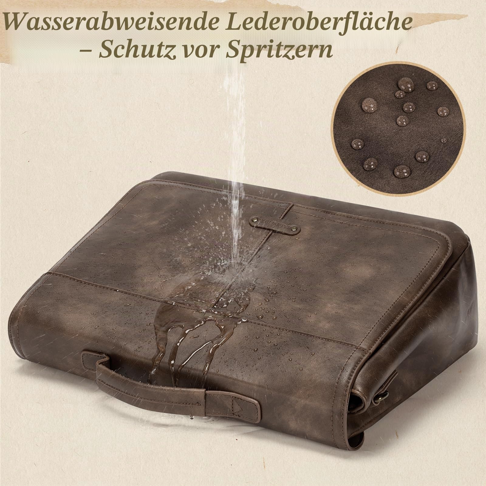 RAINSMORE Aktentasche Herren 15,6 Zoll Laptoptasche Wasserdicht - Business Messenger Bag Herren Umhängetasche aus PU Leder - Vintage Arbeitstasche & Schultertasche für Büro & Uni