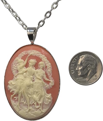 Miniatura 2 de Colgante acrílico con diseño de tres musas (gracias) Fe Esperanza Caridad Clásico Griego Camafeo + CADENA+BOLSA DE REGALO, Acrílico