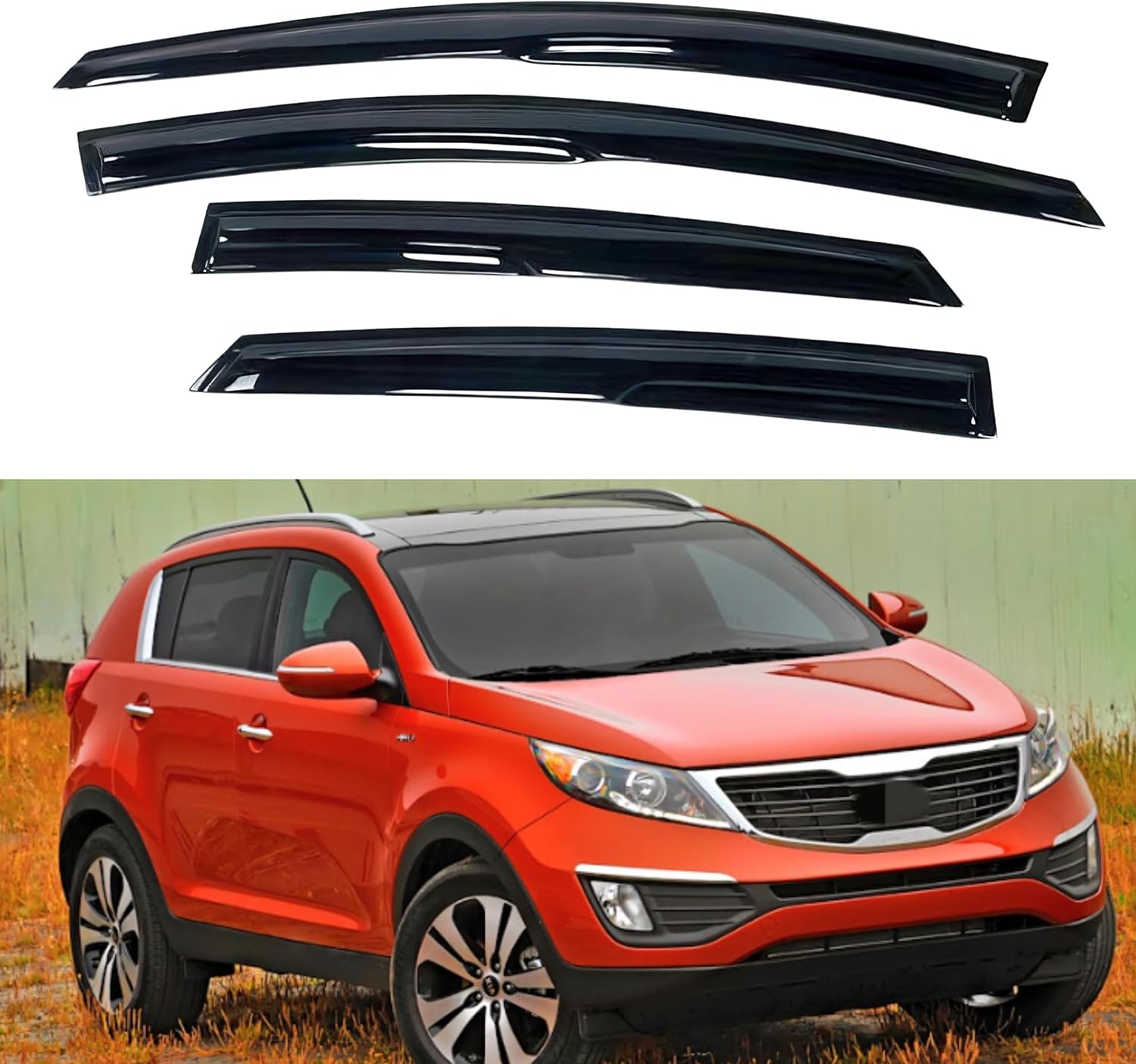 IG Window Visor for Kia Sportage 2011-2016, Rain Guard Tape-On Extra Durable Sun Wind Side Vent Window Deflector Mugen Style, 2011 2012 2013 2014 2015 2016 2011-2016 Sportage