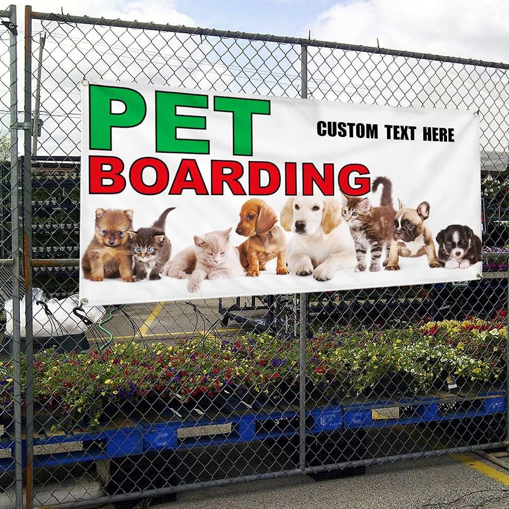Custom Vinyl Banner Multiple Sizes Pet Boarding #1 Outdoor Advertising Printing Pet Grooming Outdoor Weatherproof Industrial Yard Signs 6 Grommets Personalized Text Here 36x72Inches
