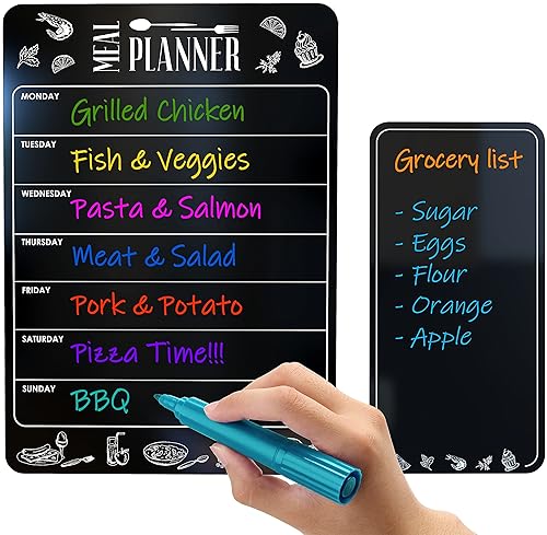 Magnetic Weekly Meal Planner & Grocery List Set - Black
