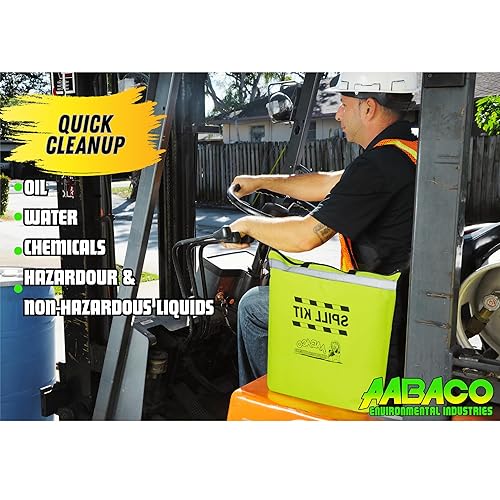 Miniatura 7 de AABACO Kit universal de derrames para derrames de petróleo y químicos, bolsa amarilla portátil de alta visibilidad, almohadillas absorbentes y