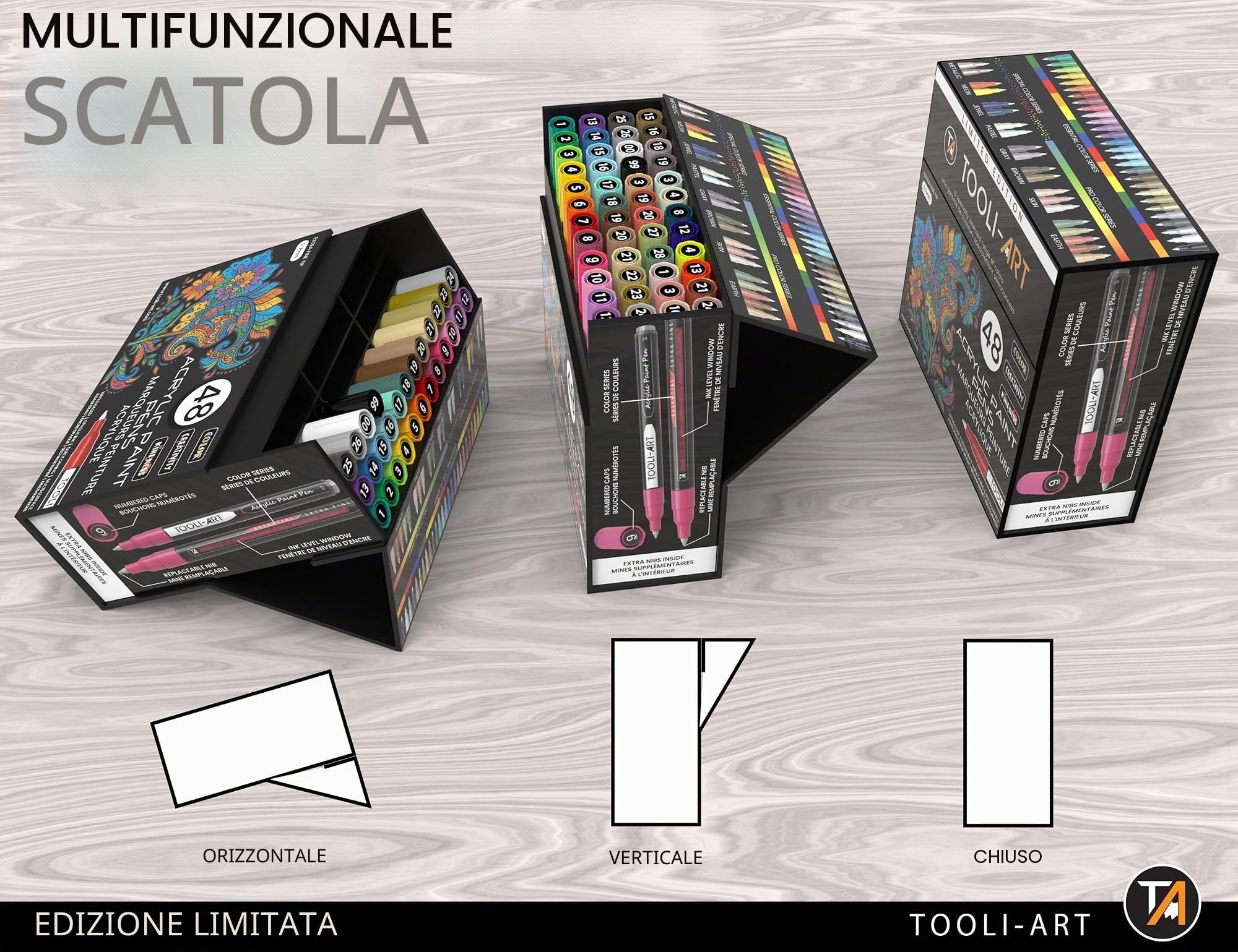 TOOLI-ART 48 pennarelli acrilici, edizione limitata, punta extra fine da 0,7 mm, per pittura su pietra e altro ancora, atossici, a base d'acqua