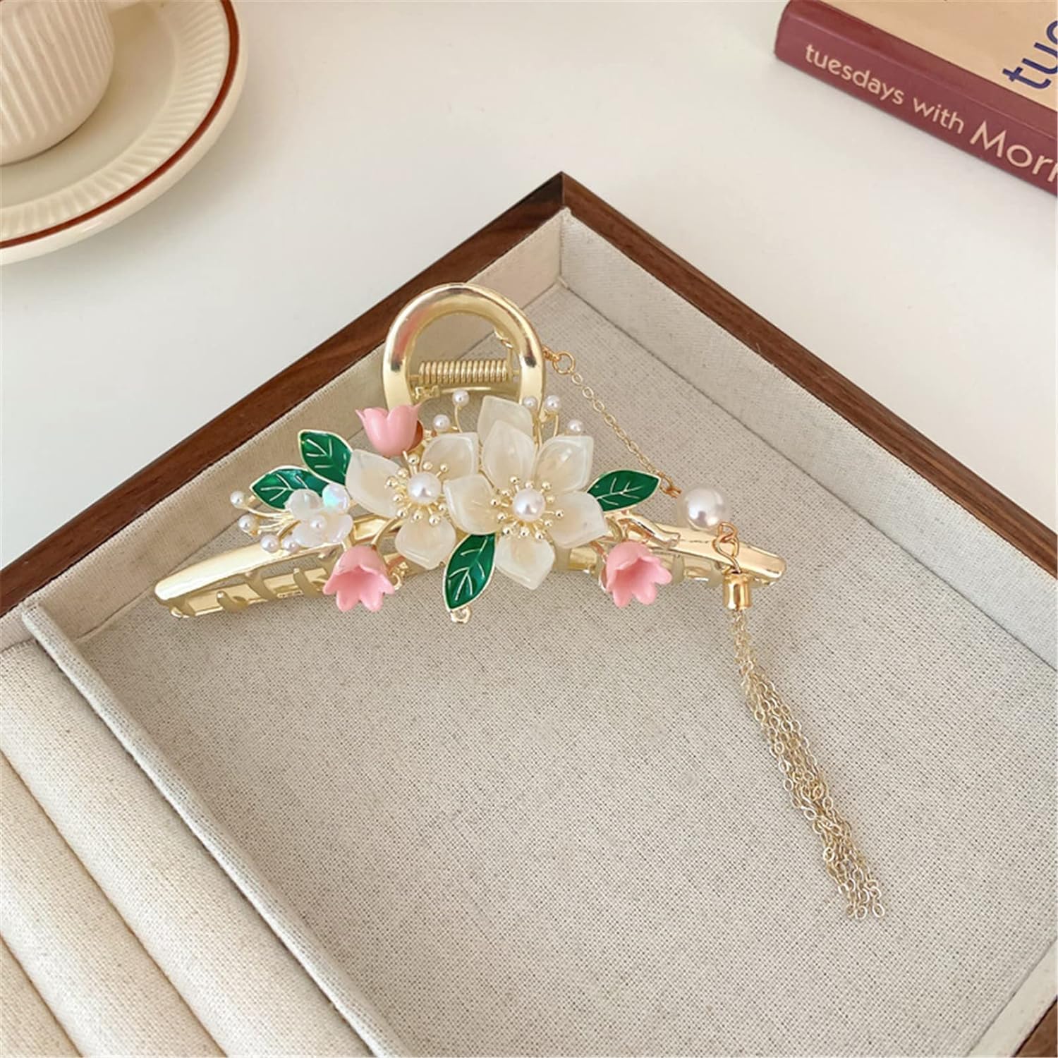 Grandi fermagli for capelli, stile antico cinese Perla Fiore Nappa Clip for capelli Forcina Piastra for testa posteriore Capelli Squalo Accessori for capelli Femmina 2 (Color : 1 UK)