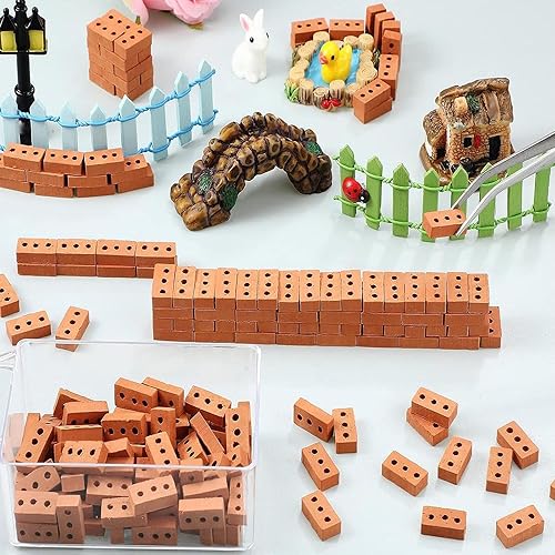 Miniatura 2 de Woohome 200 piezas de mini ladrillos pequeños para paisajismo, ladrillos en miniatura, ladrillos pequeños para manualidades, ladrillos falsos