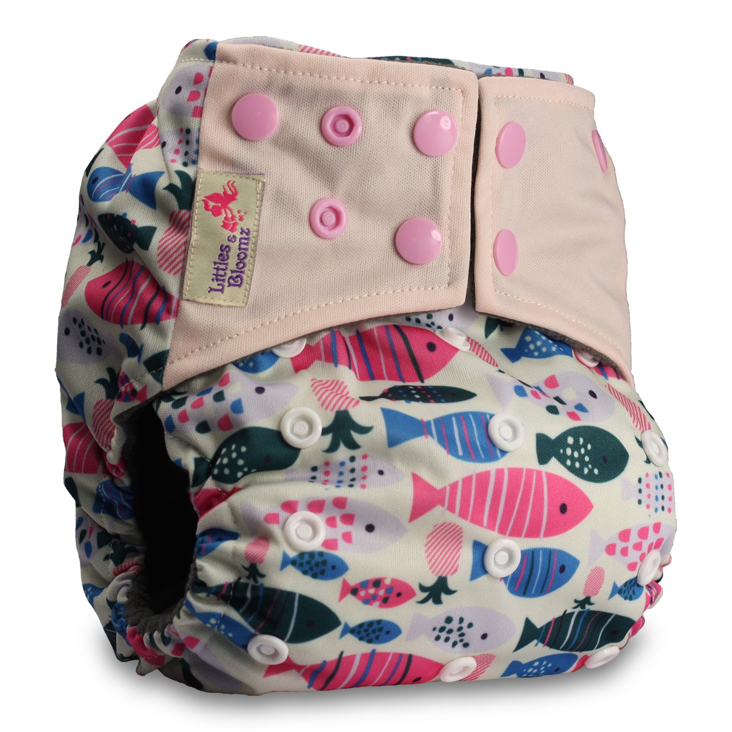Littles & Bloomz, Reusable Pocket Real Cloth Nappy Washable Diaper Bamboo Charcoal, Pattern 21, with 2 Bamboo Inserts